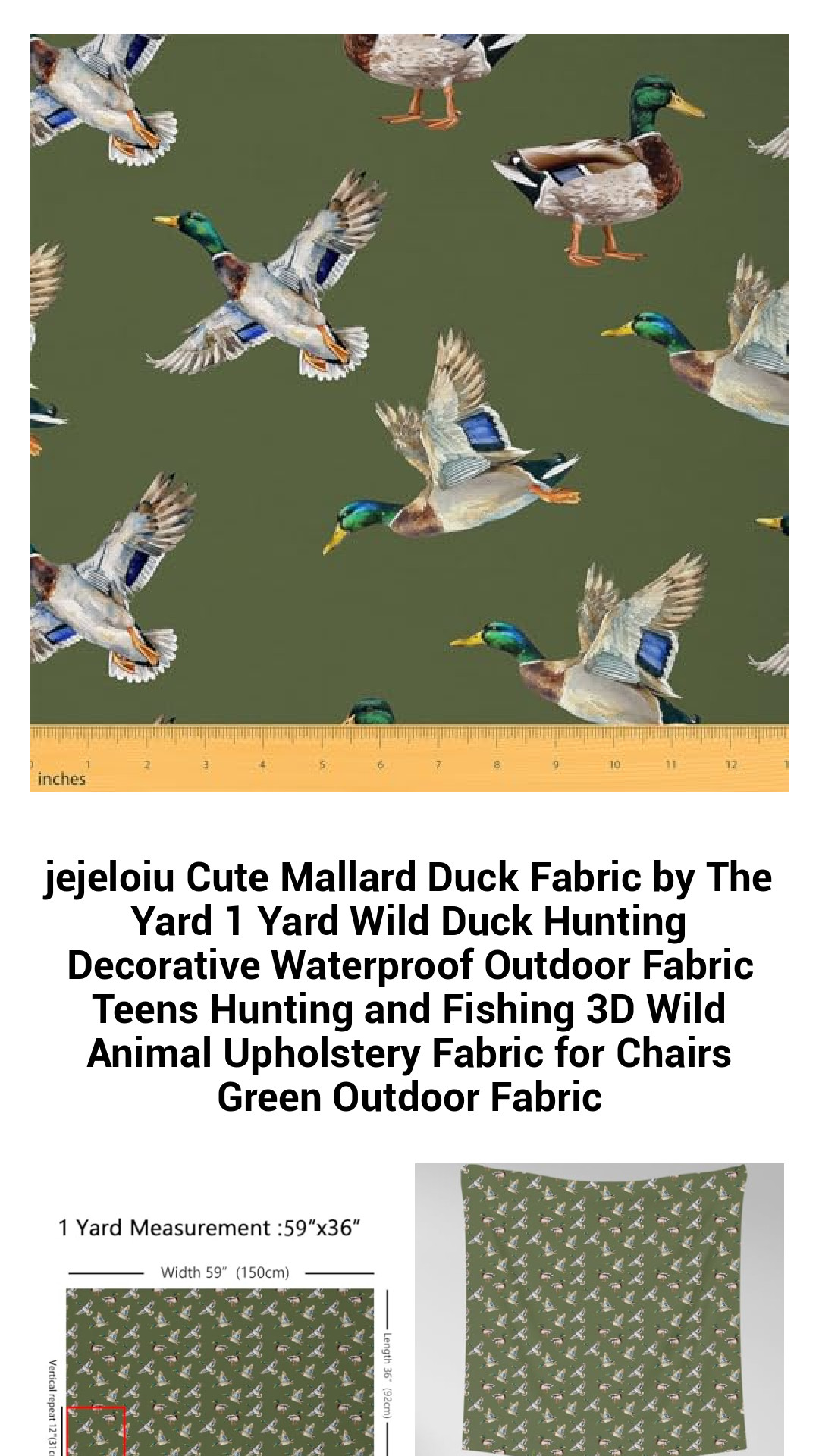Vibrant Mallard Duck Waterproof Outdoor Fabric - 3D Wildlife Print for Stylish Home Decor and DIY Projects by The Yard