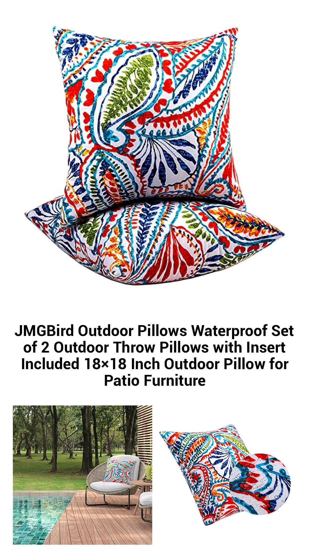 JMGBird Set of 2 Waterproof Outdoor Throw Pillows - Stylish 18x18 Cushions for Patio, Garden, and Outdoor Furniture