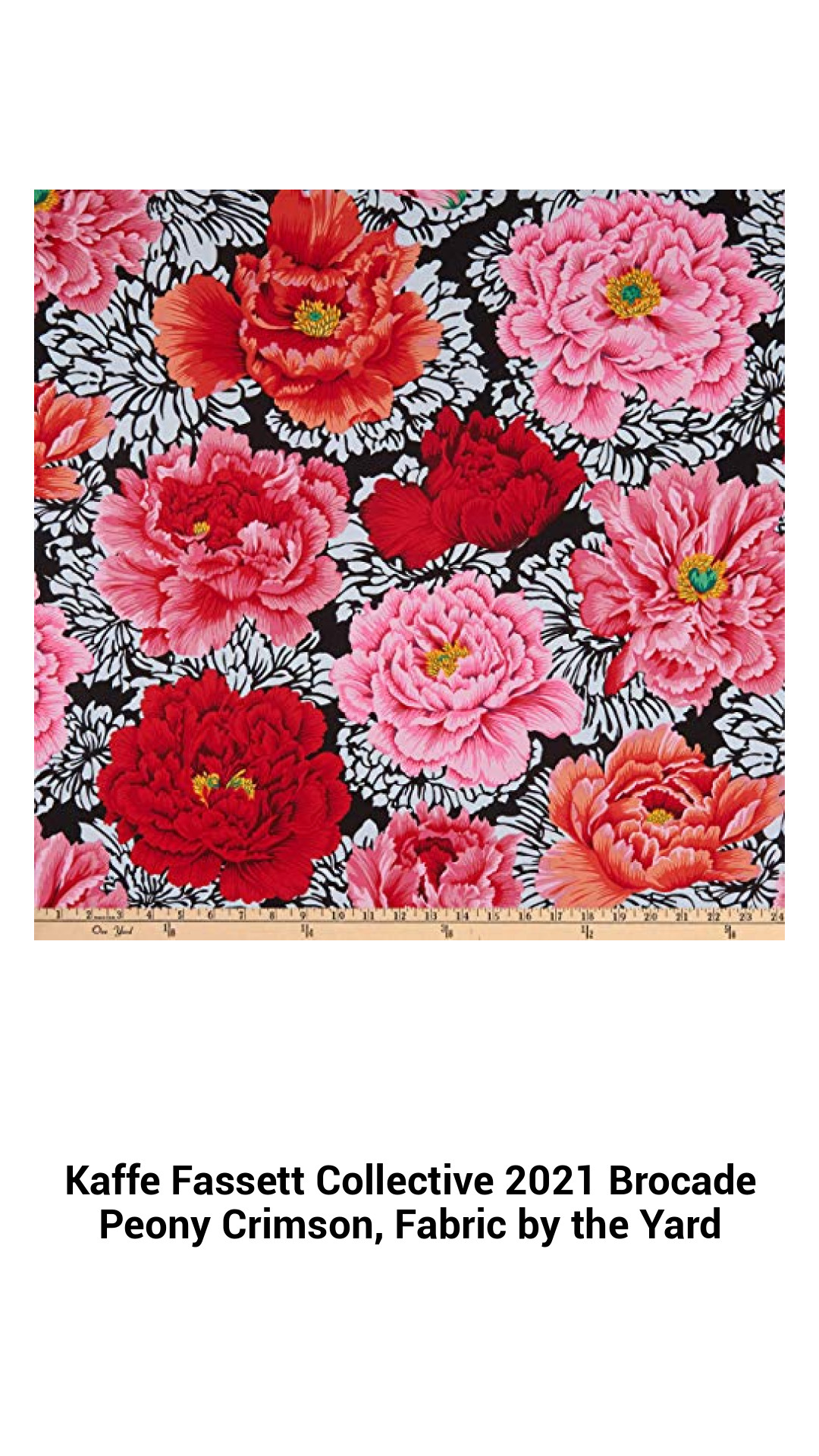 Vibrant Kaffe Fassett Collective Brocade Peony Crimson Fabric – Premium Soft Cotton by the Yard for Quilting, Crafts, and Home Decor