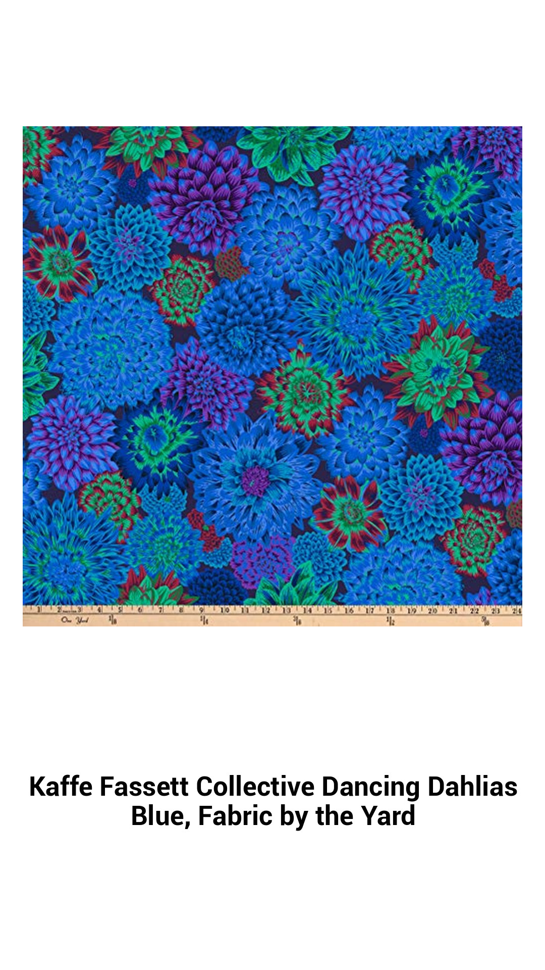 Vibrant Kaffe Fassett Collective Dancing Dahlias Blue Cotton Fabric - Perfect for Quilting, Crafts, and Home Decor