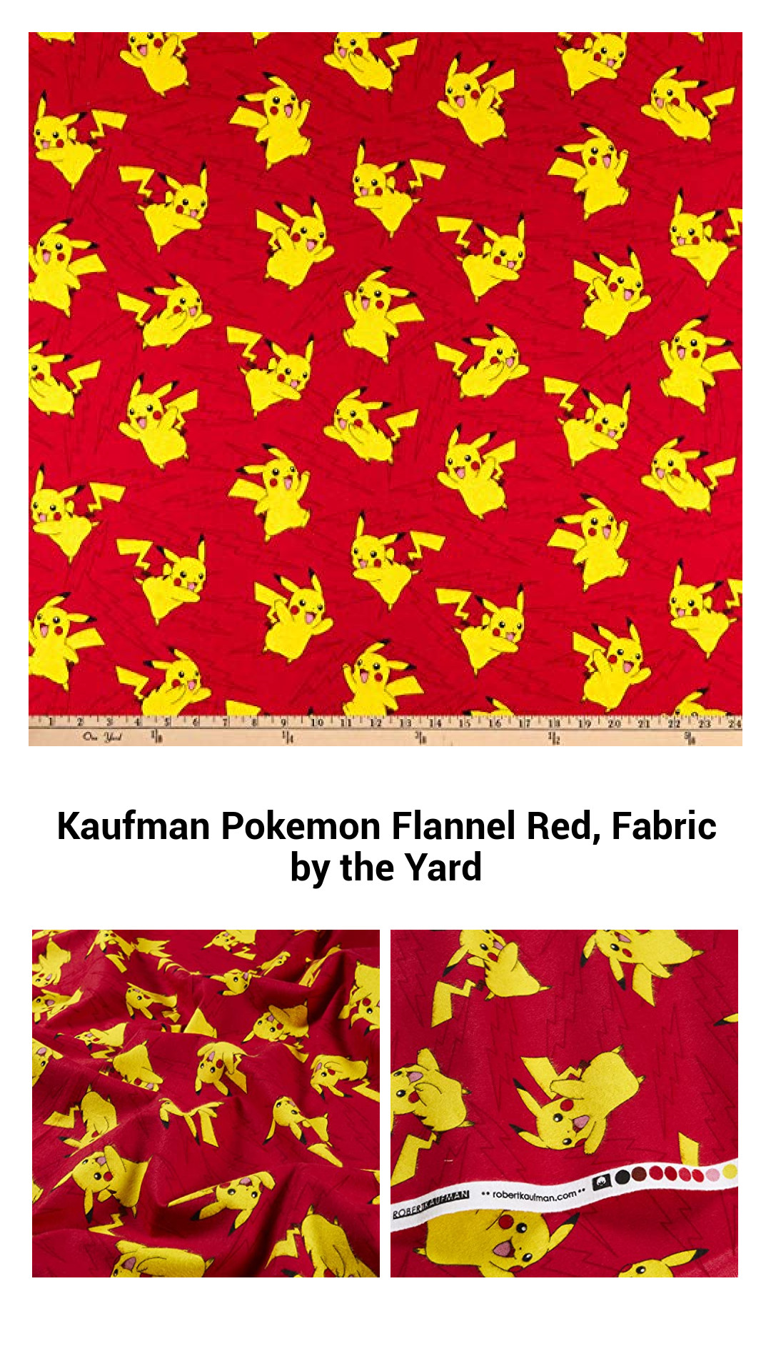 Vibrant Kaufman Pokémon Flannel Fabric in Red - Perfect for Quilting, Apparel, and Home Décor by the Yard