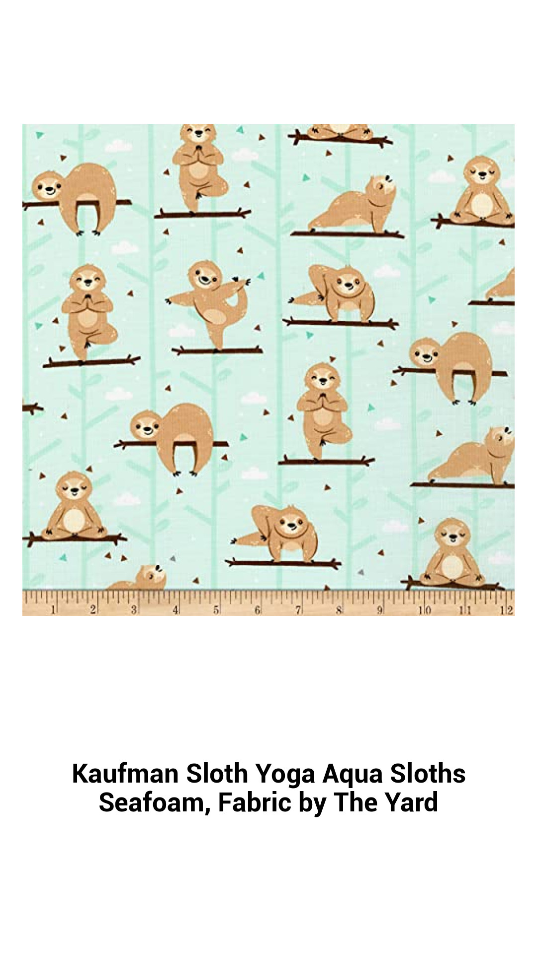 Sloth Yoga Aqua Fabric by the Yard - Charming Seafoam Cotton for Quilting and Crafts