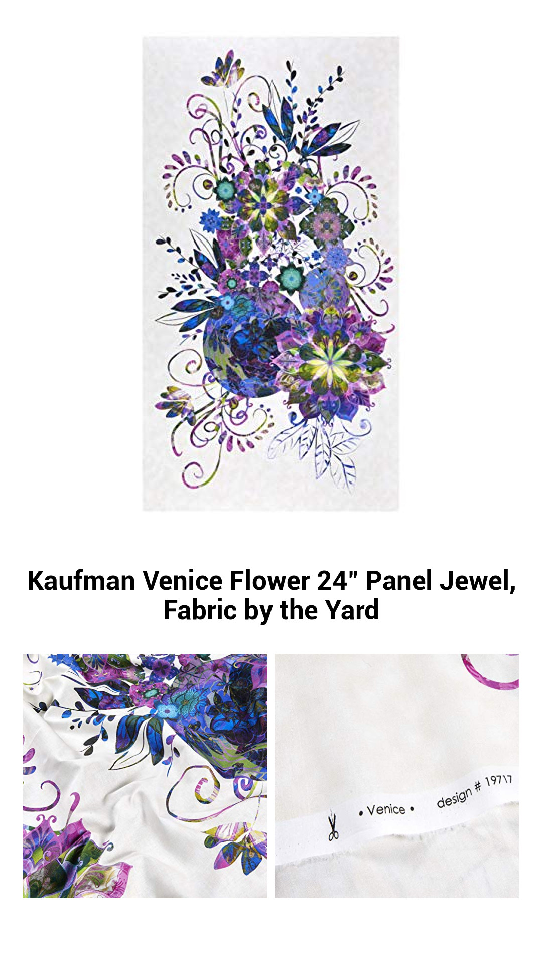 Kaufman Venice Floral Elegance 24-Inch Cotton Panel Fabric - Perfect for Quilting and Craft Projects