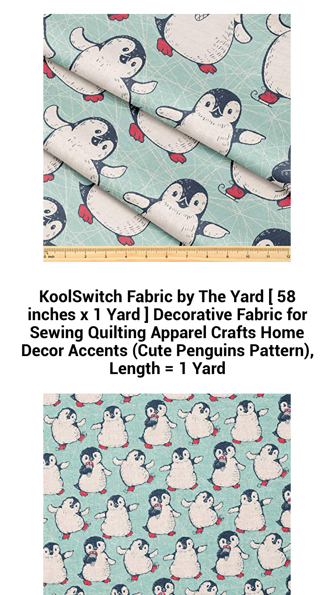 Adorable Penguin Print KoolSwitch Fabric by the Yard – 58" x 1 Yard of Premium Decorative Polyester for Quilting, Sewing, and Crafting