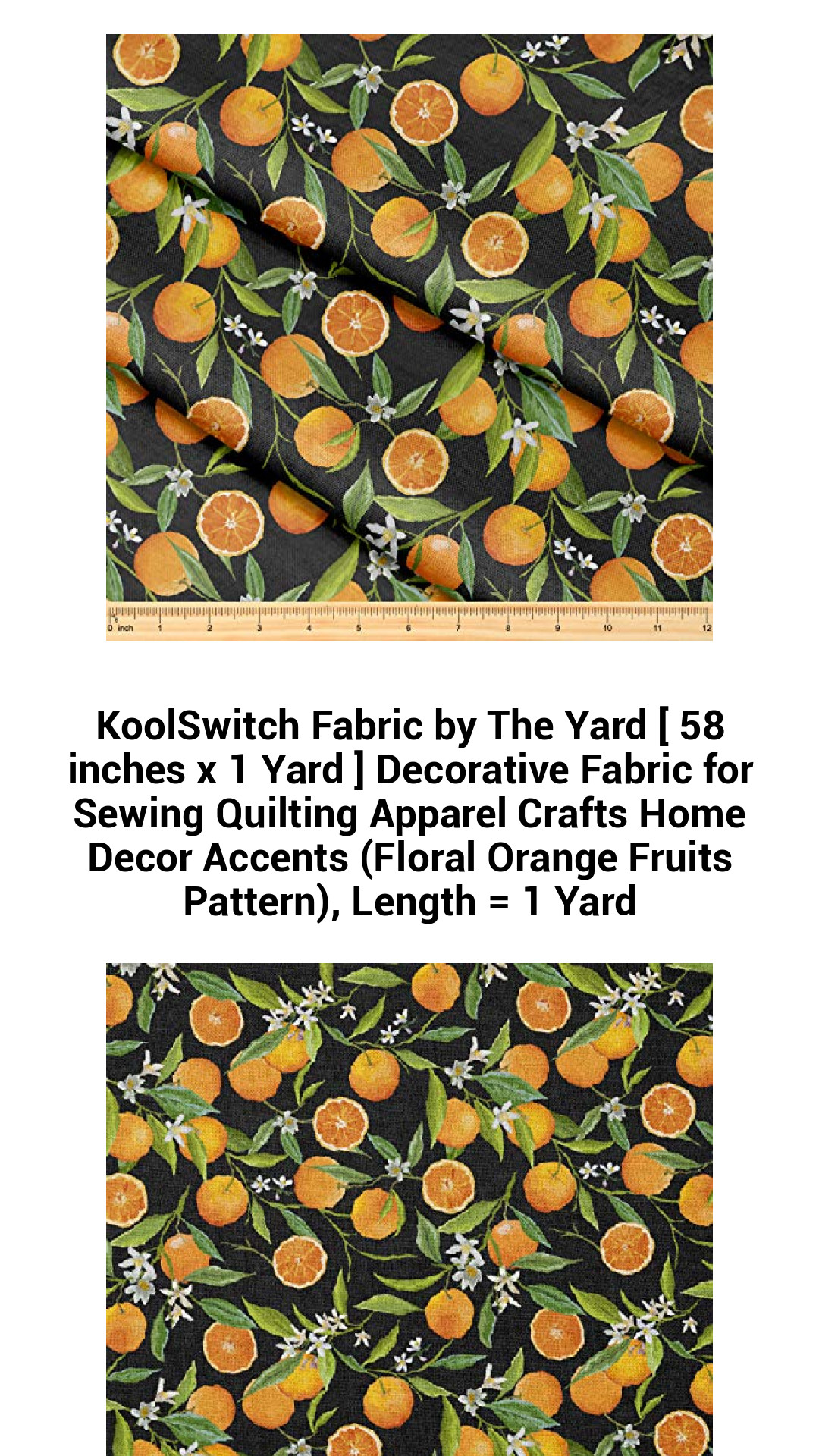 Vibrant KoolSwitch Decorative Fabric - 58 Inches x 1 Yard - Stunning Floral Orange Fruits Pattern for Sewing, Quilting, Apparel, and Home Décor
