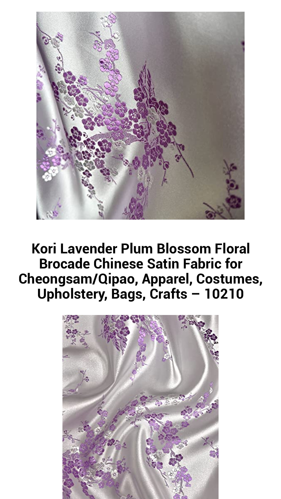 Elegant Kori Lavender Plum Blossom Brocade Satin Fabric for Cheongsams, Costumes, Upholstery, and Crafts – Versatile, Luxurious Textile for Stunning Creations