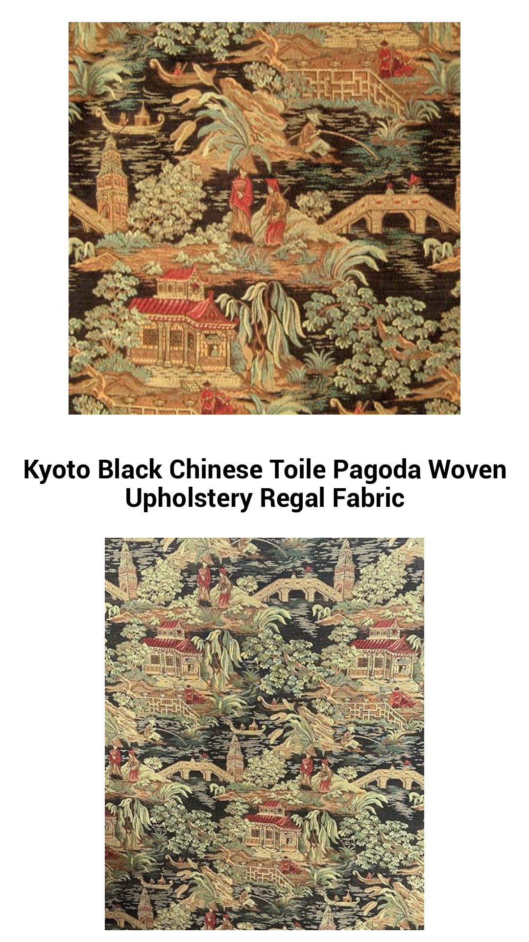 Elegant Kyoto Black Chinese Toile Pagoda Woven Upholstery Fabric for Luxurious Interiors