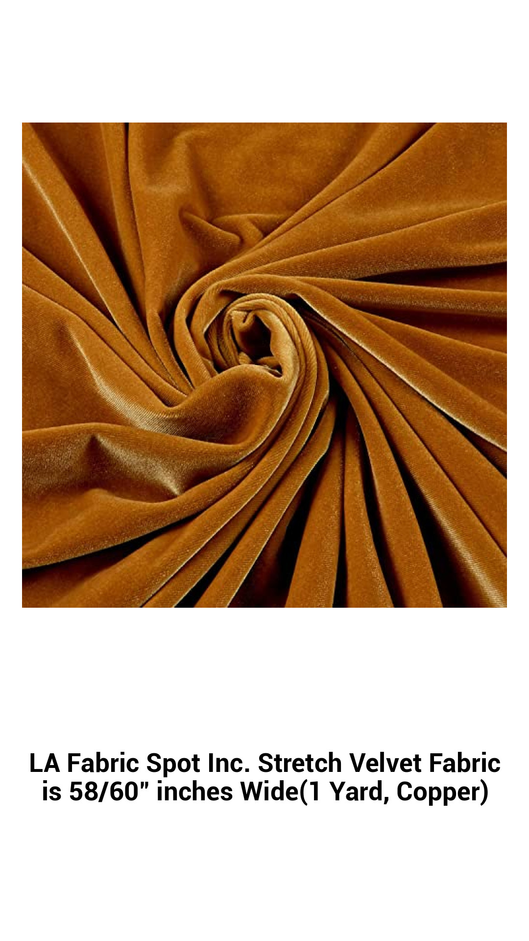 Luxurious Copper Stretch Velvet Fabric - 58/60" Wide, Perfect for Fashion & Home Décor (1 Yard)