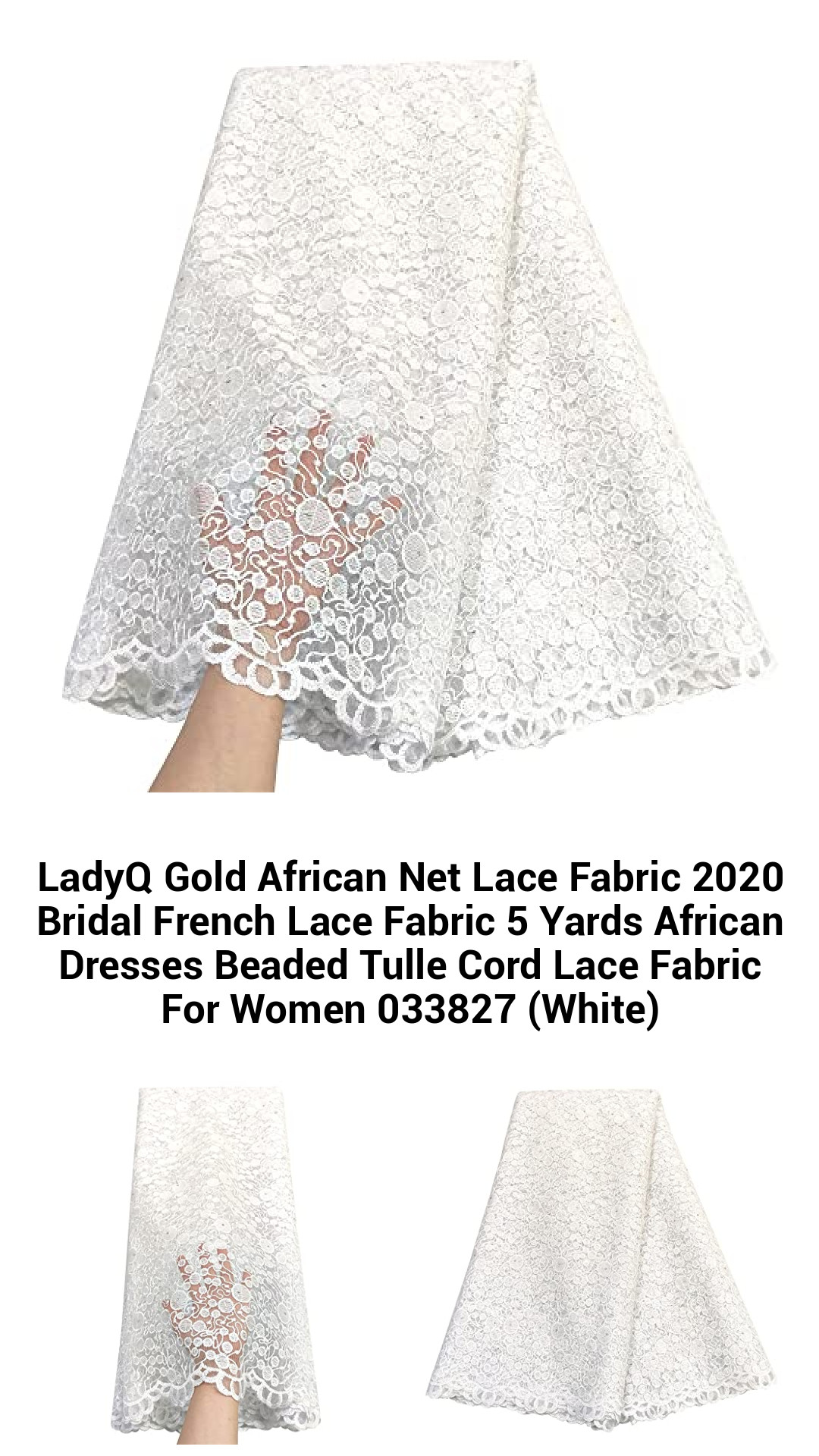LadyQ Gold African Net Lace Fabric 2020 Bridal French Lace Fabric 5 Yards African Dresses Beaded Tulle Cord Lace Fabric For Women 033827 (White) LadyQ Gold African Net Lace Fabric 2020 Bridal French Lace Fabric 5 Yards African Dresses Beaded Tulle Cord Lace Fabric For Women 033827 (White)