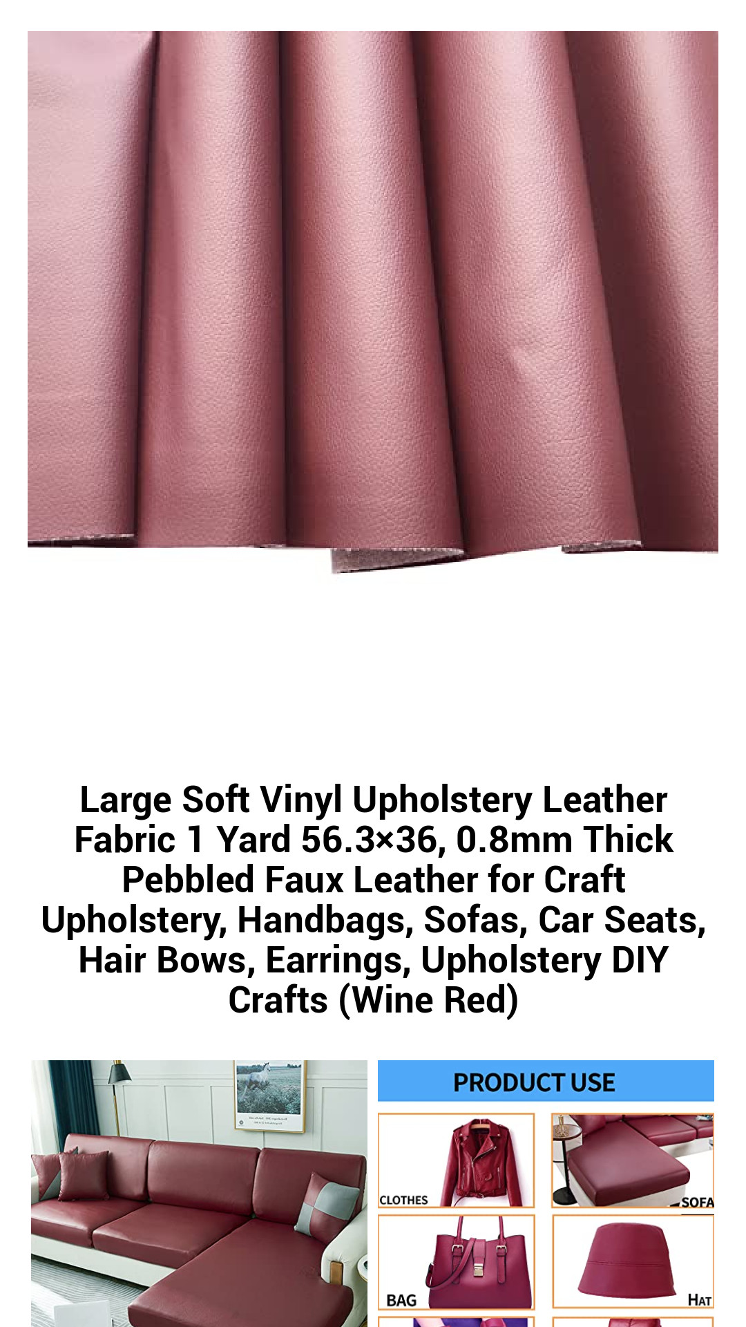 Premium Wine Red Pebbled Faux Leather Upholstery Fabric - Versatile 1 Yard 0.8mm Thick Vinyl for Crafting, Upholstery, and Fashion Projects