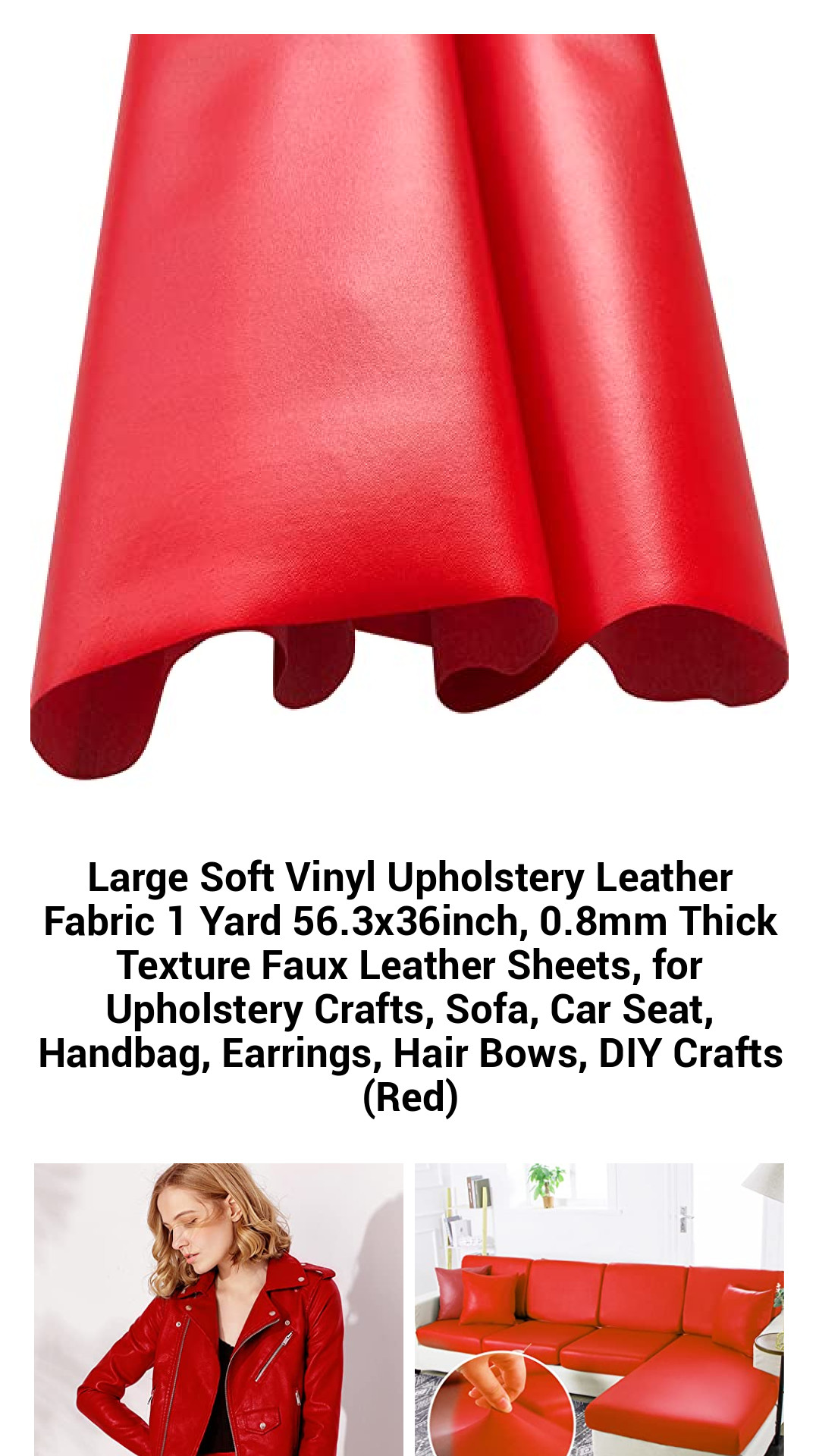 Premium Red Faux Leather Upholstery Fabric – 1 Yard of Soft, Durable Vinyl for DIY Projects, Upholstery, Handbags, and Decor