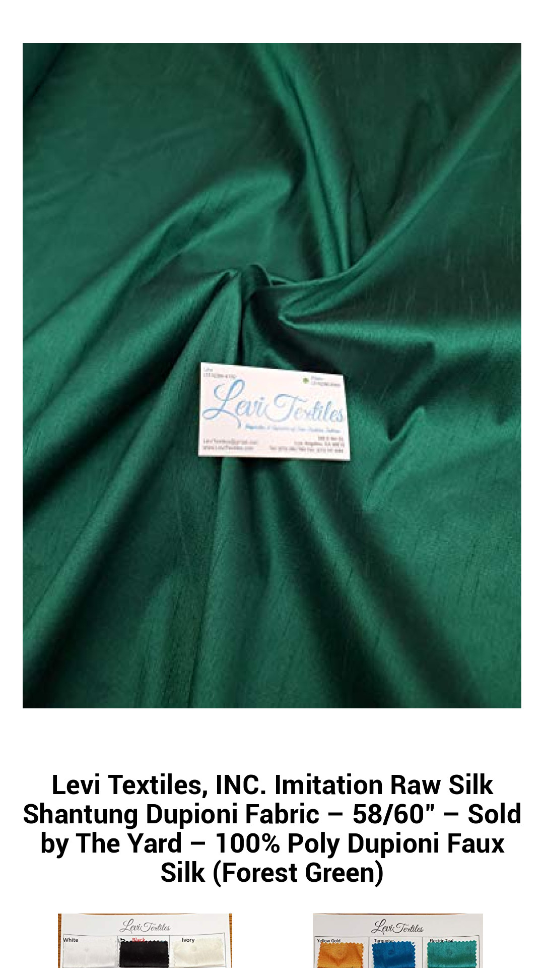 Levi Textiles, INC. Imitation Raw Silk Shantung Dupioni Fabric – 58/60" – Sold by The Yard – 100% Poly Dupioni Faux Silk (Forest Green) Levi Textiles, INC. Imitation Raw Silk Shantung Dupioni Fabric – 58/60" – Sold by The Yard – 100% Poly Dupioni Faux Silk (Forest Green)
