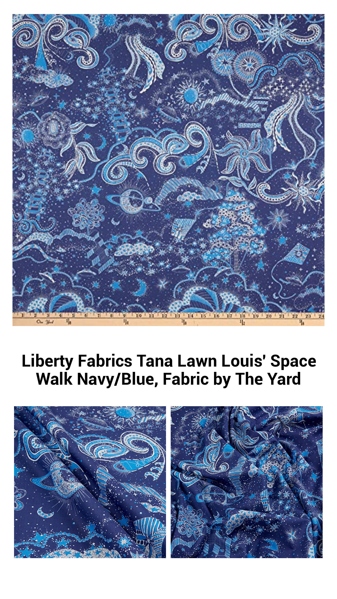 Liberty Fabrics Tana Lawn Louis' Space Walk Navy/Blue, Fabric by The Yard Liberty Fabrics Tana Lawn Louis' Space Walk Navy/Blue, Fabric by The Yard