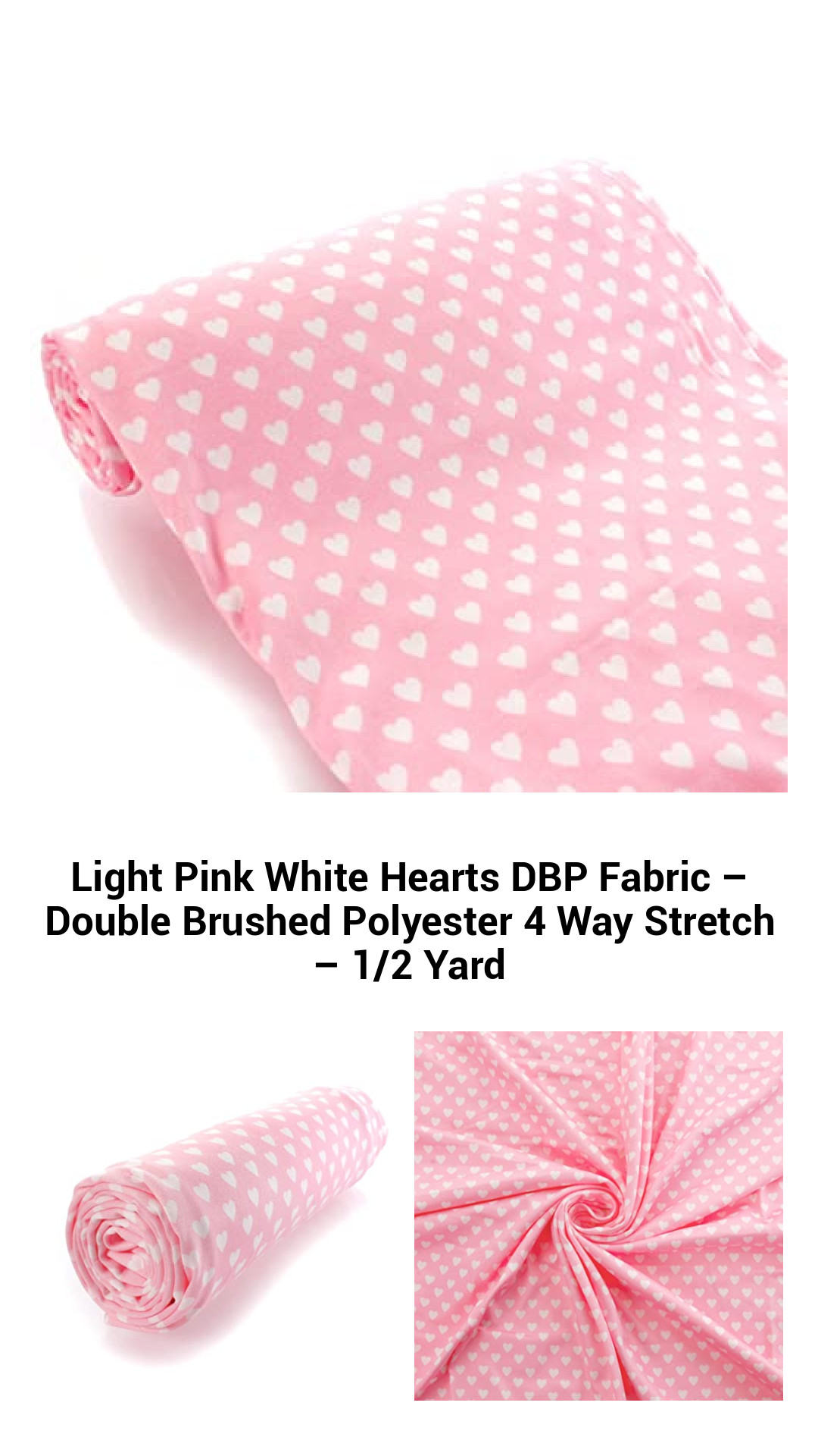 Soft Pink Heart Print Double Brushed Polyester Fabric – Versatile 4-Way Stretch for Creative Sewing Projects