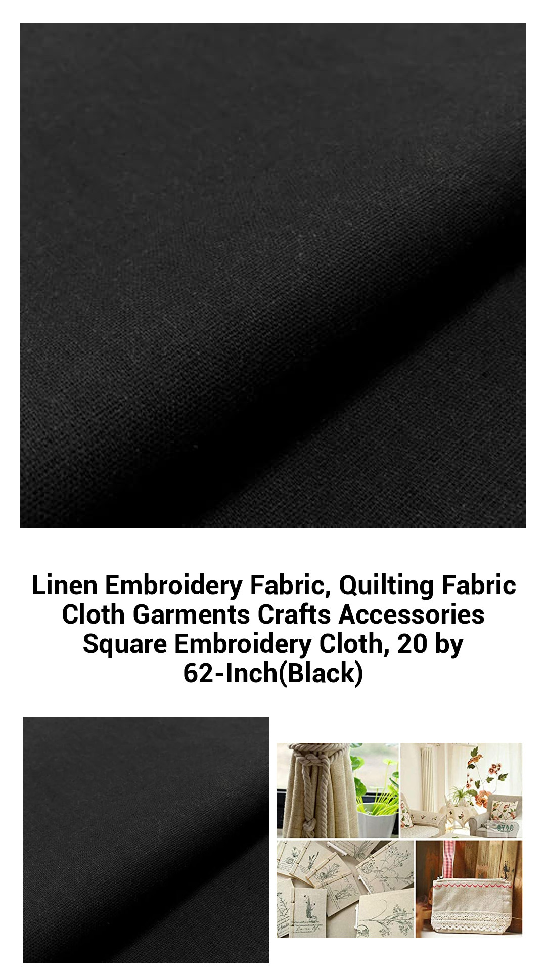Linen Embroidery Fabric, Quilting Fabric Cloth Garments Crafts Accessories Square Embroidery Cloth, 20 by 62-Inch(Black) Linen Embroidery Fabric, Quilting Fabric Cloth Garments Crafts Accessories Square Embroidery Cloth, 20 by 62-Inch(Black)