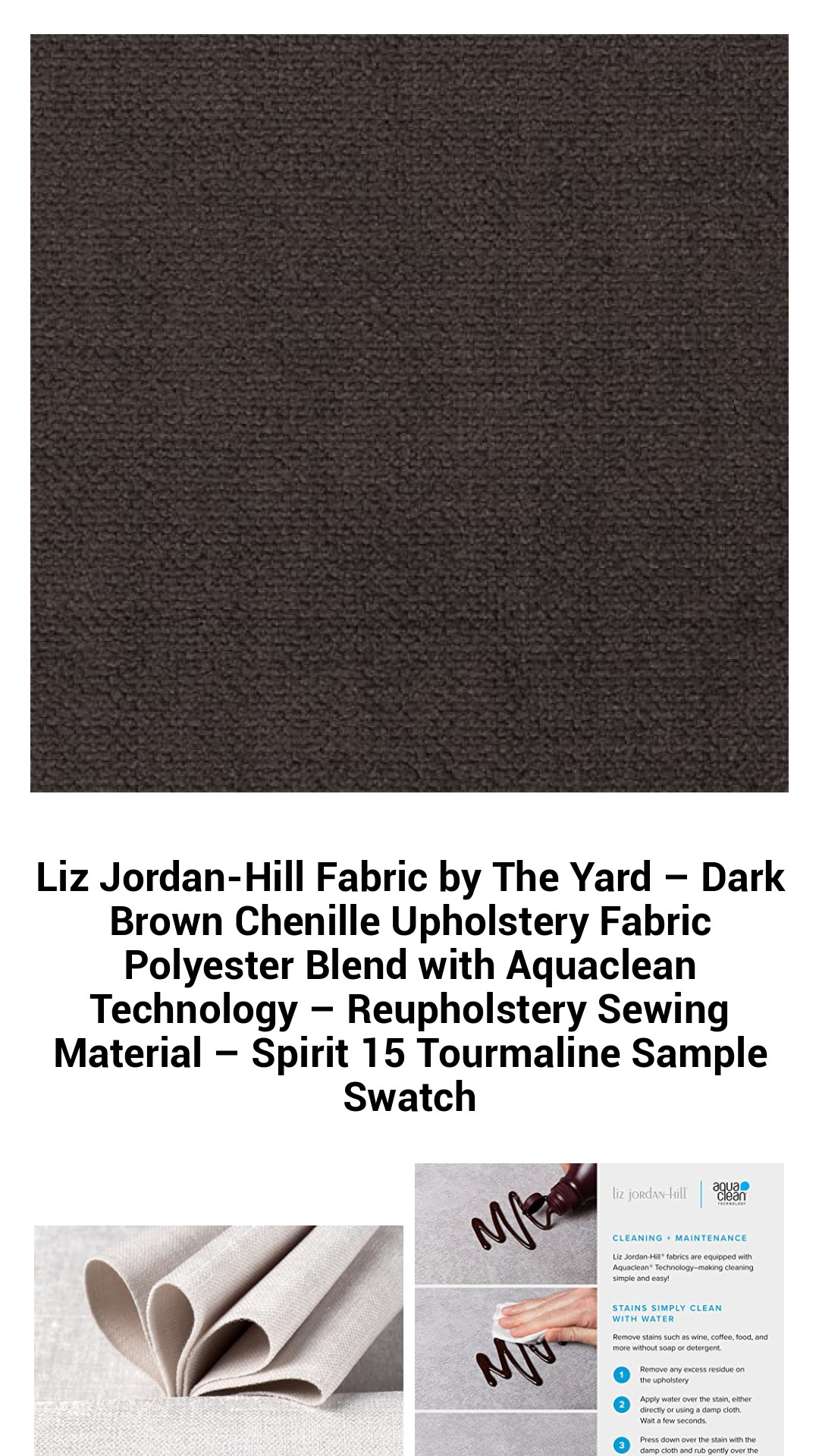 Luxurious Dark Brown Chenille Upholstery Fabric by the Yard – Stain-Resistant Polyester Blend with Aquaclean Technology for Effortless Reupholstery & DIY Projects