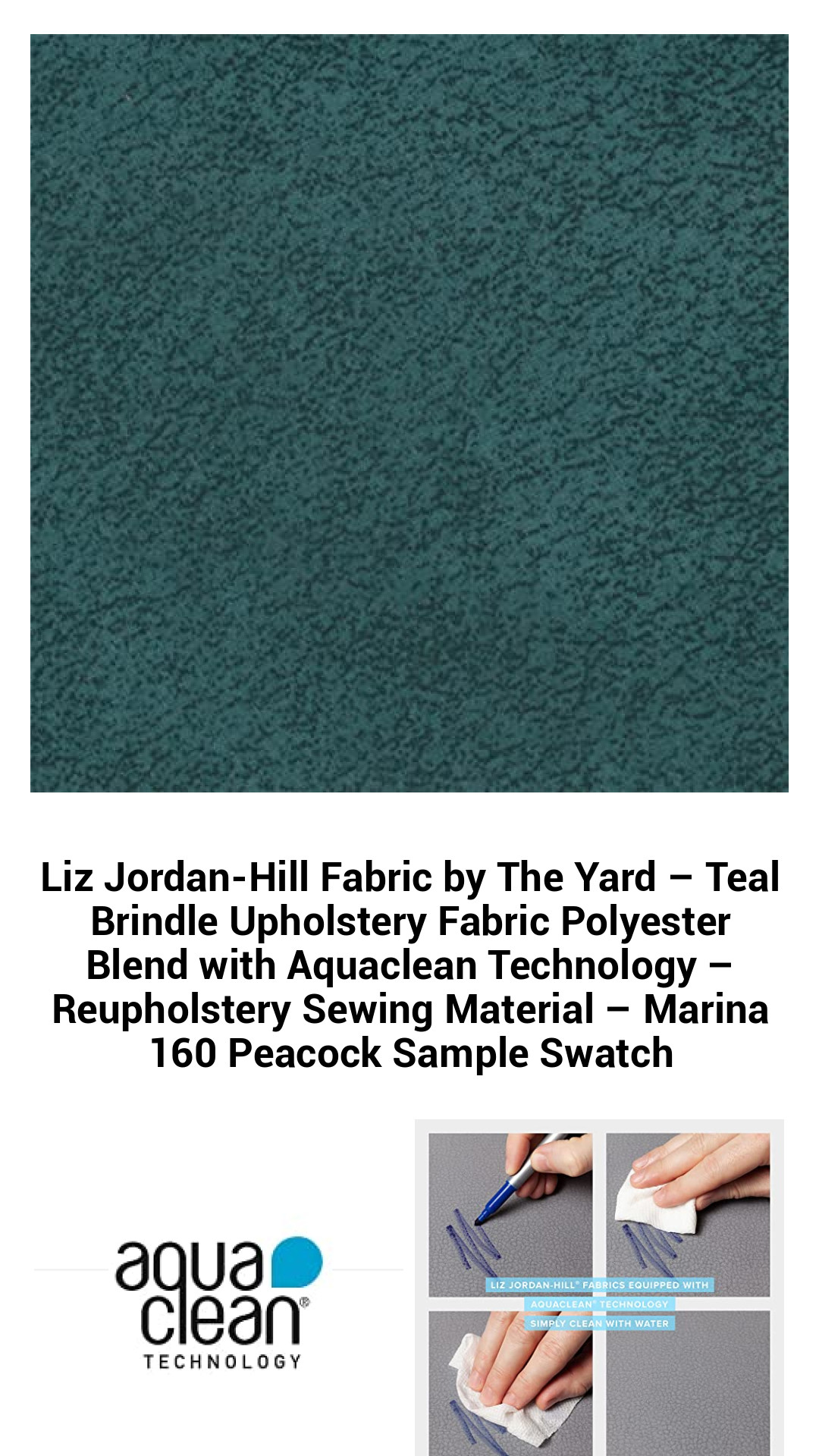 Luxurious Teal Brindle Upholstery Fabric – Durable Polyester Blend with Aquaclean Technology for Easy Reupholstery Projects – Marina 160 Peacock Sample Swatch