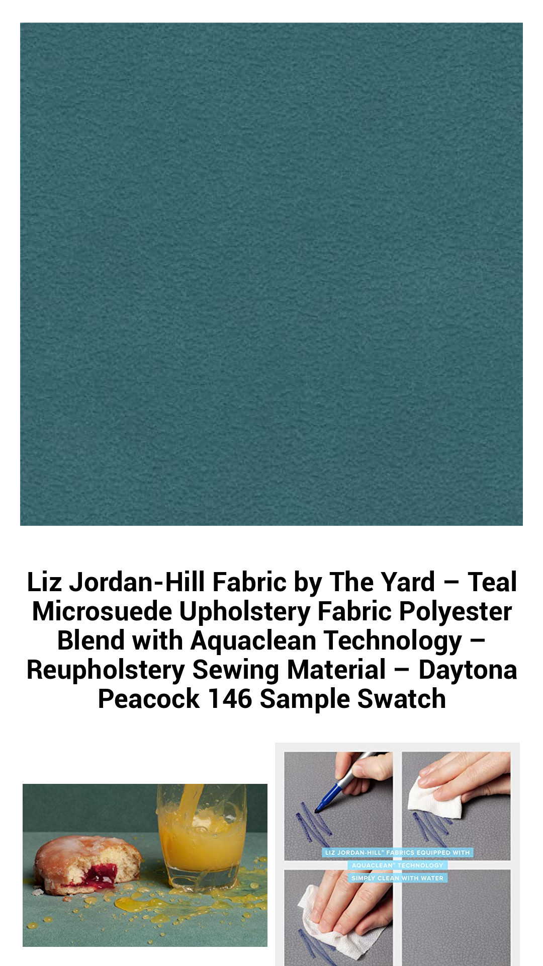 Luxurious Teal Microsuede Upholstery Fabric by Liz Jordan-Hill – Aquaclean Technology for Effortless Stain Resistance – Perfect for Reupholstery and DIY Projects