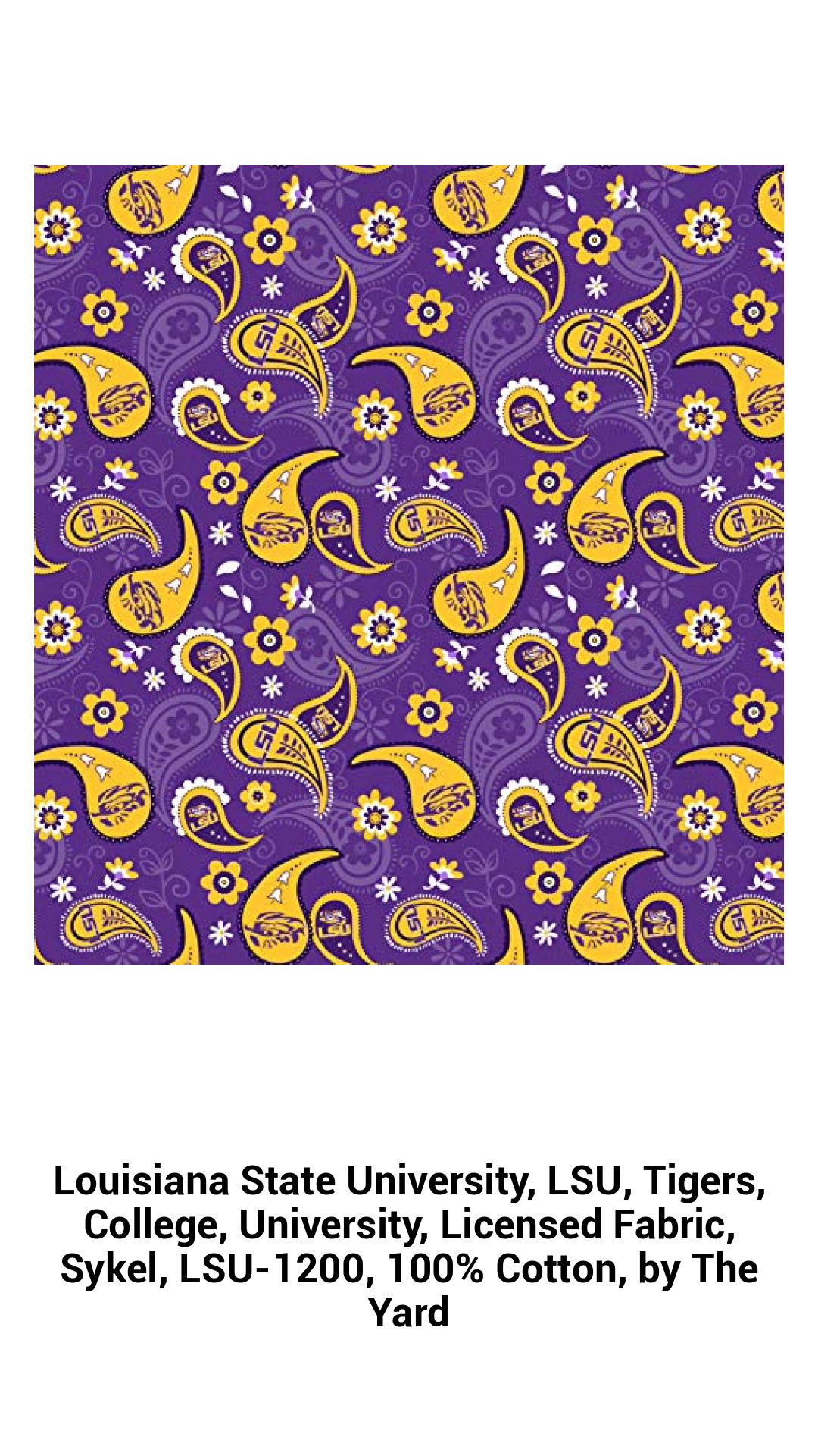 Premium LSU Tigers Licensed Cotton Fabric – 100% Cotton by the Yard for Quilting and Crafting