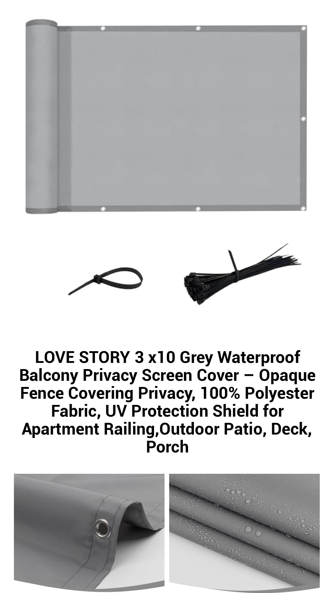 Premium Grey Waterproof Privacy Screen for Balconies – 100% Polyester UV Protection Fence Cover for Patios, Decks, and Apartments