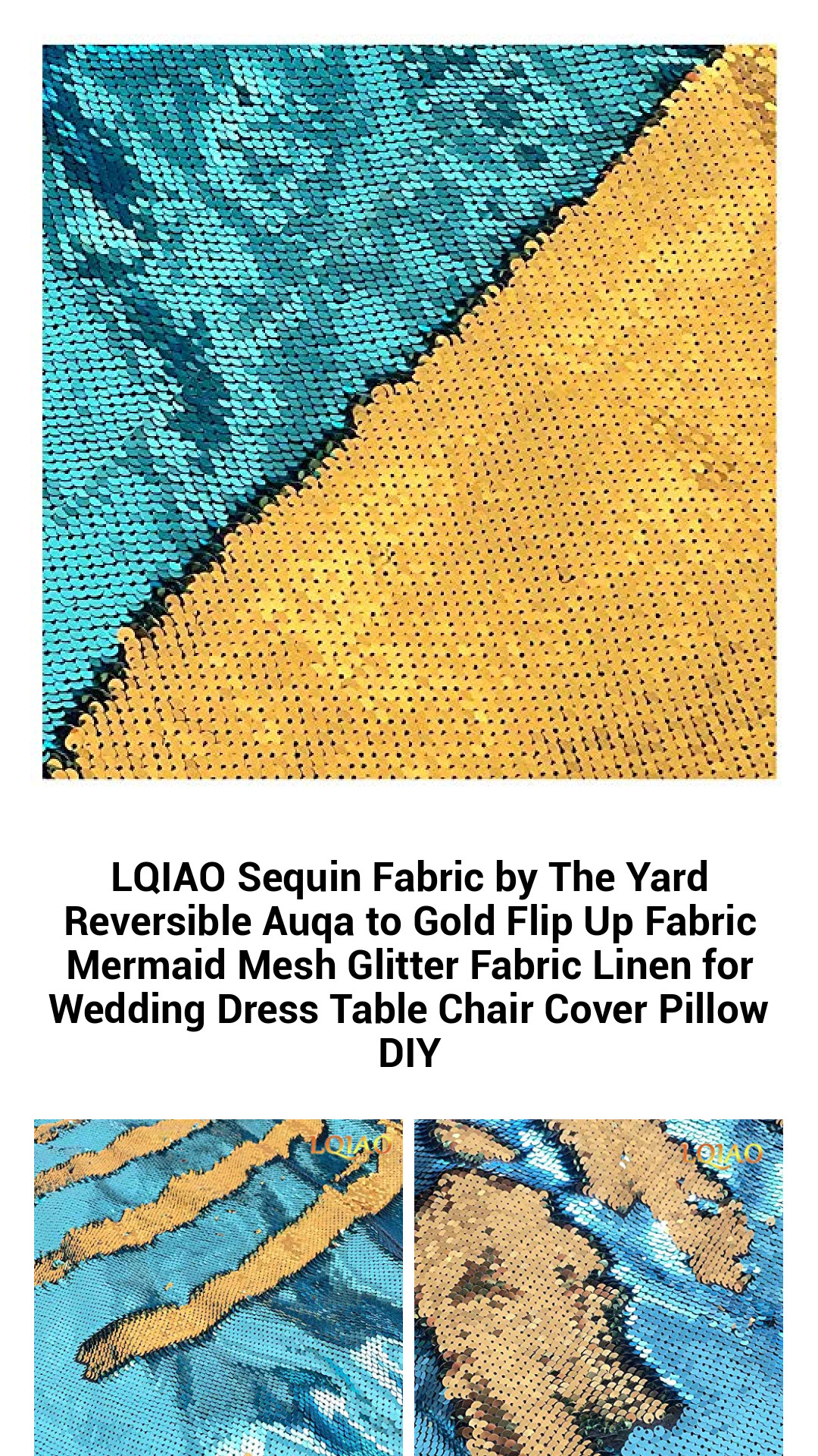 LQIAO Reversible Sequin Fabric by The Yard - Dynamic Aqua to Gold Mermaid Mesh for Stunning Dresses, Event Décor, and DIY Projects