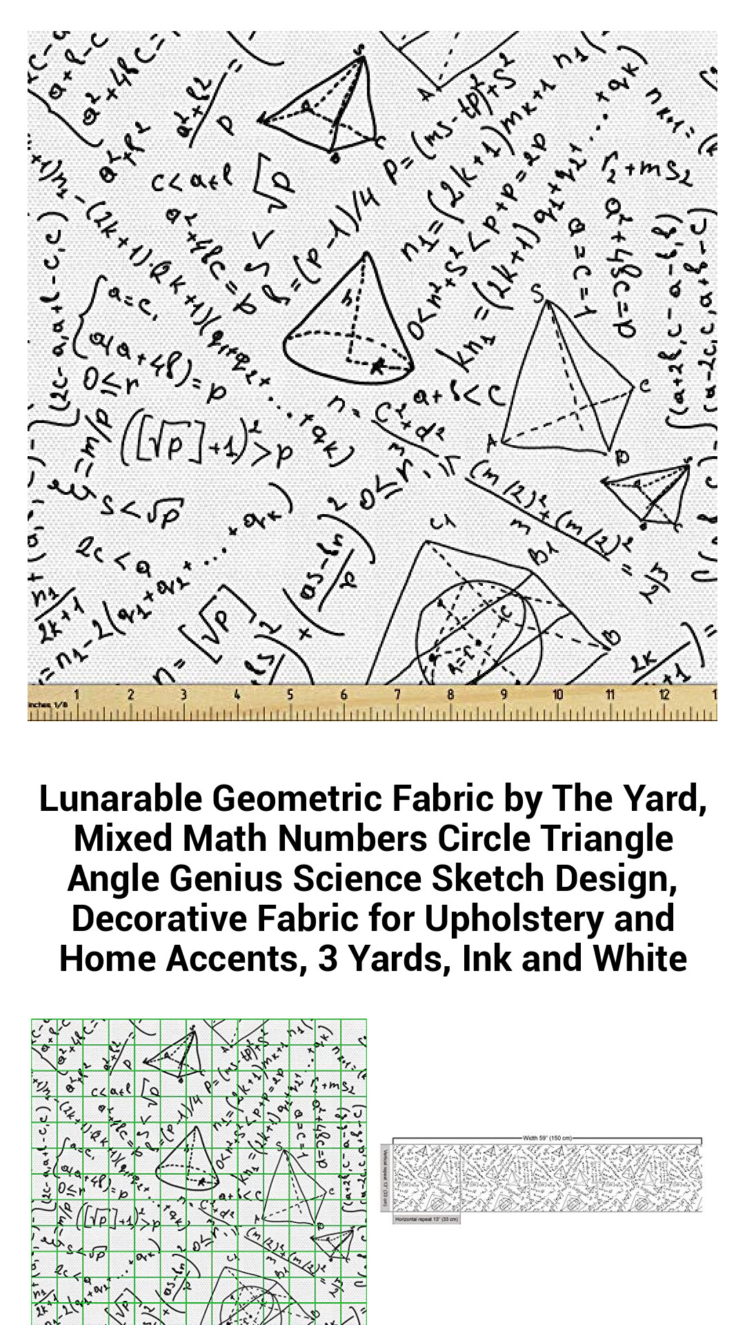 Versatile Geometric Pattern Fabric by The Yard – Mathematical Design in Ink and White, Perfect for Upholstery and Home Decor, 3 Yards of Durable Waterproof Polyester