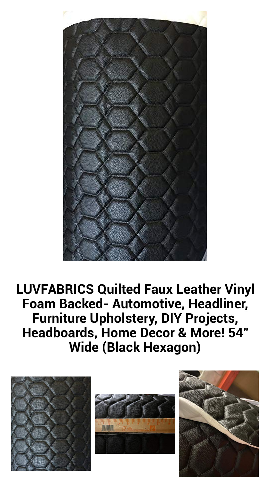 LUVFABRICS Quilted Faux Leather Vinyl Foam Backed- Automotive, Headliner, Furniture Upholstery, DIY Projects, Headboards, Home Decor & More! 54" Wide (Black Hexagon) LUVFABRICS Quilted Faux Leather Vinyl Foam Backed- Automotive, Headliner, Furniture Upholstery, DIY Projects, Headboards, Home Decor & More! 54" Wide (Black Hexagon)
