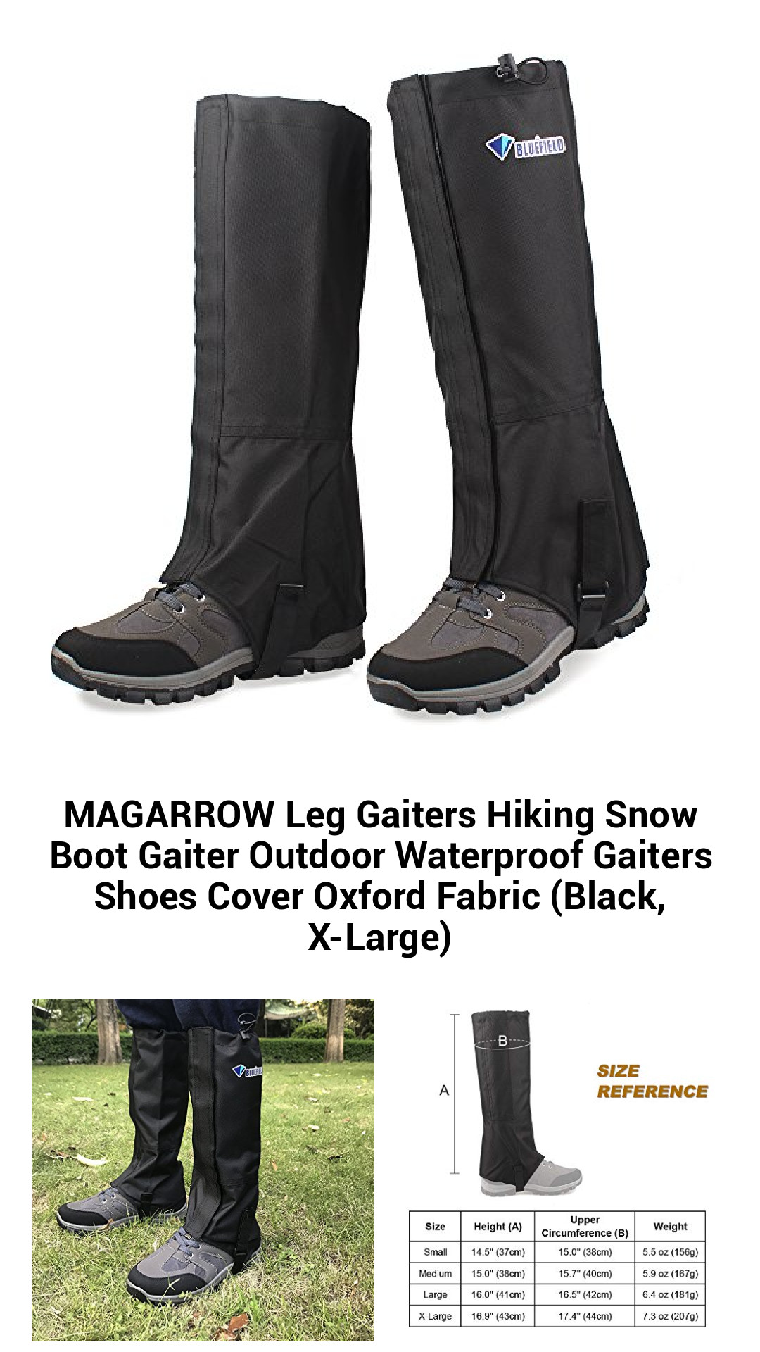 MAGARROW Leg Gaiters Hiking Snow Boot Gaiter Outdoor Waterproof Gaiters Shoes Cover Oxford Fabric (Black, X-Large) MAGARROW Leg Gaiters Hiking Snow Boot Gaiter Outdoor Waterproof Gaiters Shoes Cover Oxford Fabric (Black, X-Large)