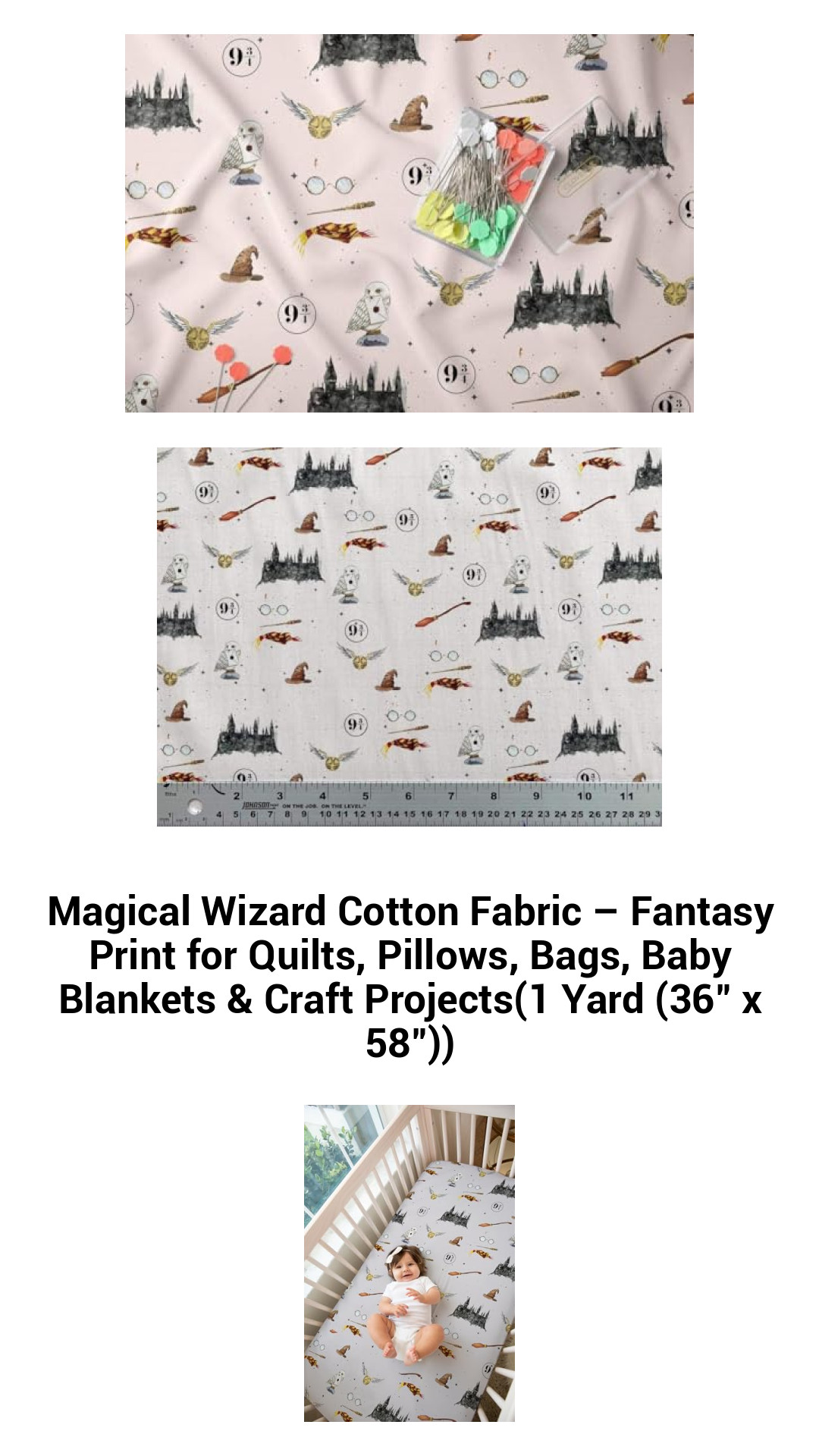 Enchanted Wizard Cotton Fabric – Whimsical Fantasy Print for Quilts, Pillows, Bags, Baby Blankets & Craft Projects (1 Yard, 36" x 58")