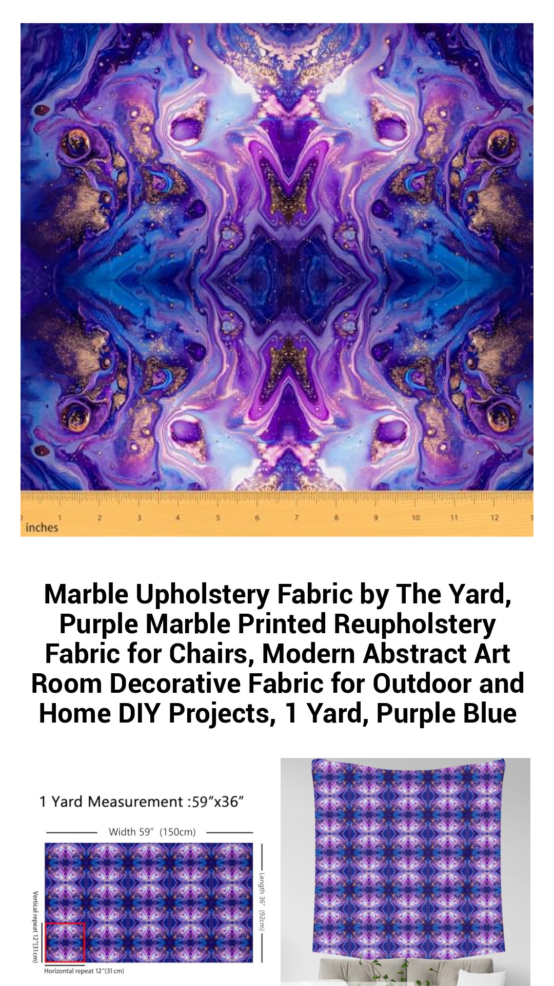 Vibrant Purple Marble Upholstery Fabric by the Yard for Stylish DIY Projects – Waterproof, Modern Abstract Design Perfect for Indoor and Outdoor Use