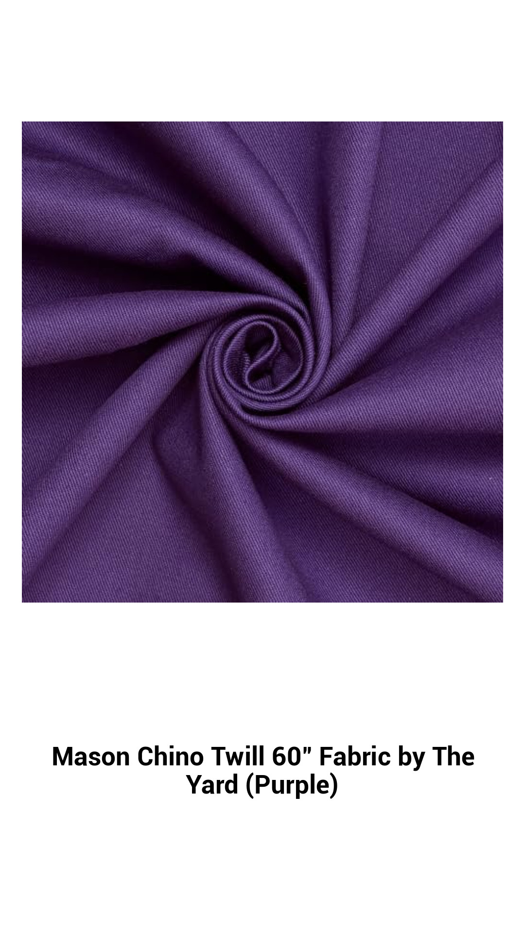 Luxurious Purple Mason Chino Twill Fabric - Premium 100% Cotton, 60" Width, Perfect for Fashion and Home Decor