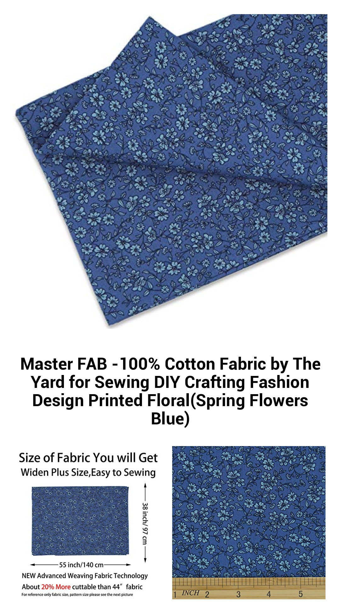 Master FAB -100% Cotton Fabric by The Yard for Sewing DIY Crafting Fashion Design Printed Floral(Spring Flowers Blue) Master FAB -100% Cotton Fabric by The Yard for Sewing DIY Crafting Fashion Design Printed Floral(Spring Flowers Blue)