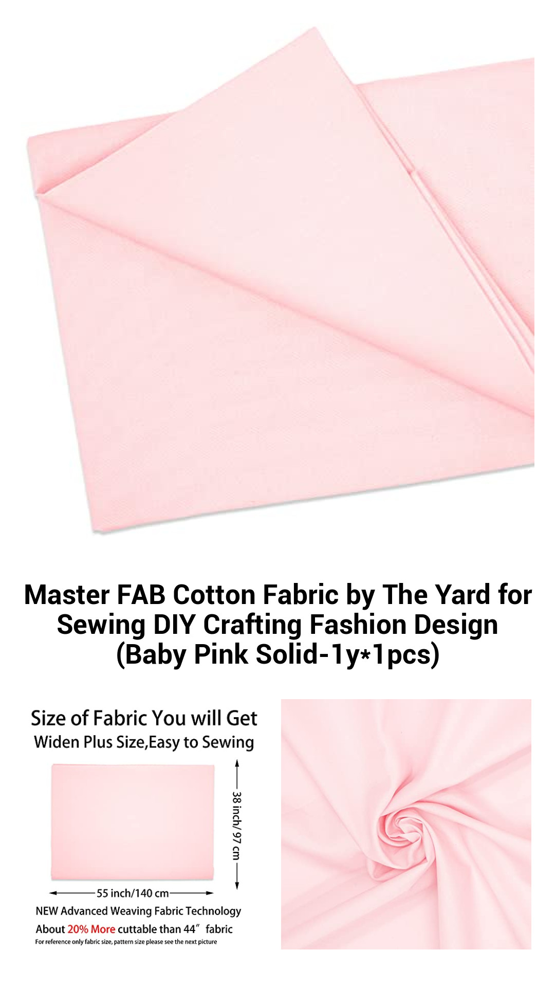 Master FAB Cotton Fabric by The Yard for Sewing DIY Crafting Fashion Design (Baby Pink Solid-1y*1pcs) Master FAB Cotton Fabric by The Yard for Sewing DIY Crafting Fashion Design (Baby Pink Solid-1y*1pcs)