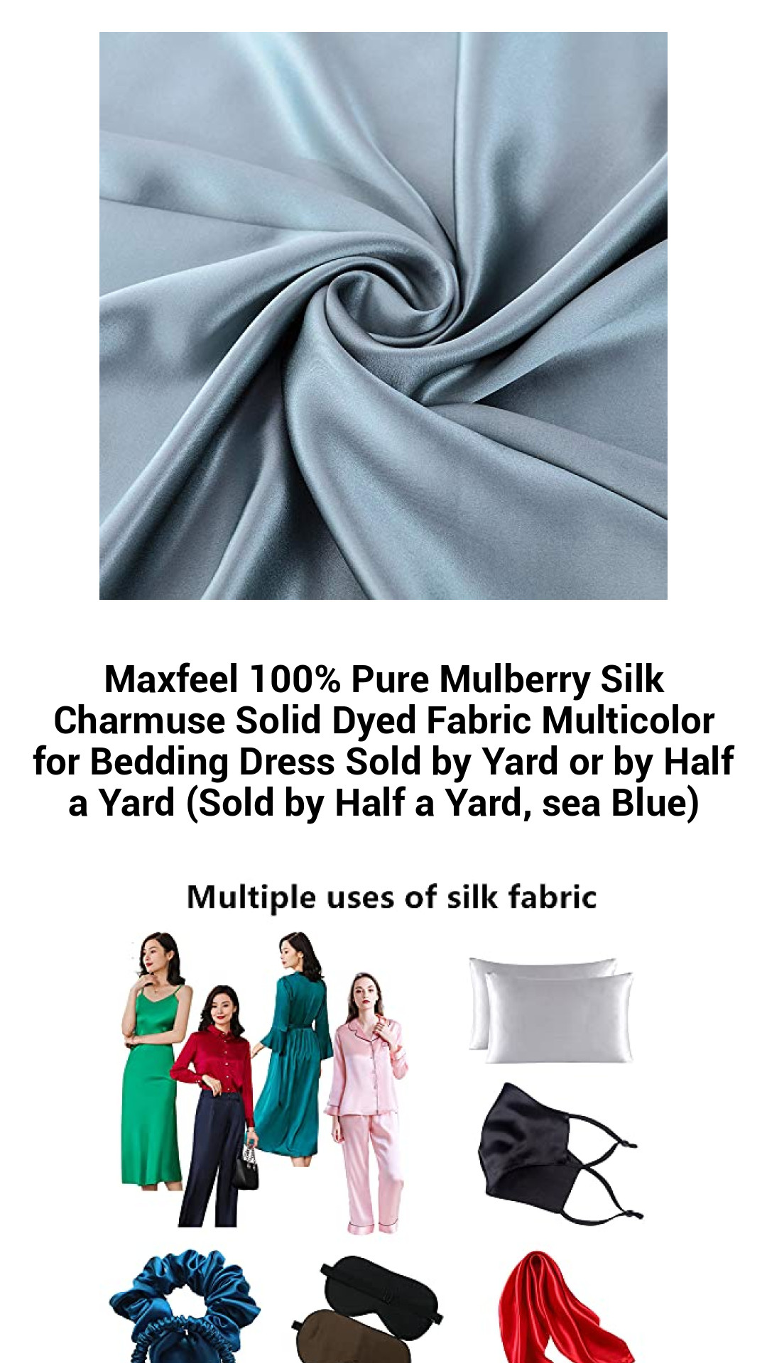 Luxurious 100% Mulberry Silk Charmeuse Fabric in Ocean Blue – Perfect for Bedding and Dressmaking, Sold by the Yard or Half Yard