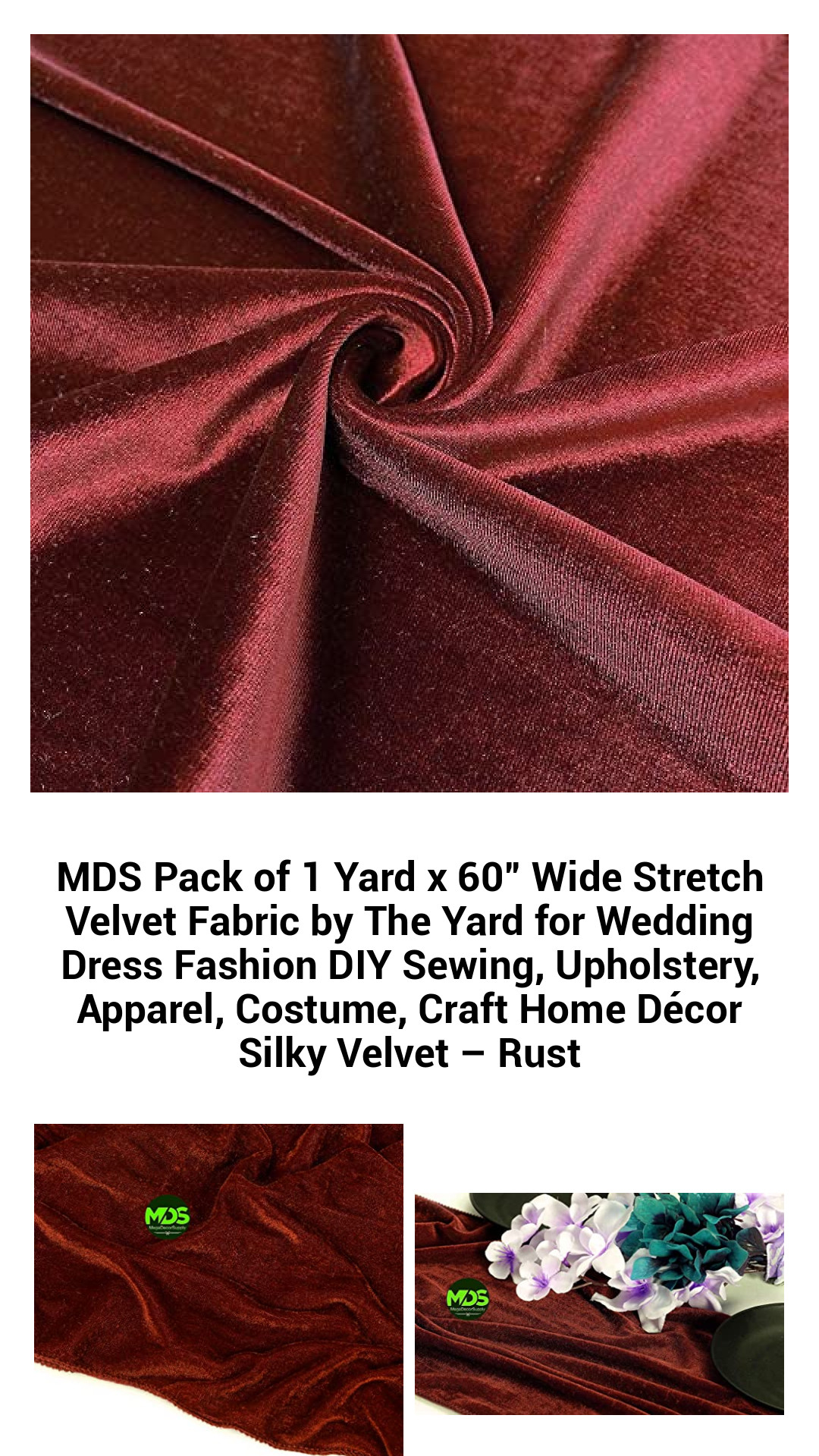 Luxurious 1 Yard x 60” Wide Stretch Velvet Fabric for Elegant Dresses, Costumes, and Home Décor – Premium Quality Rust Velvet by the Yard