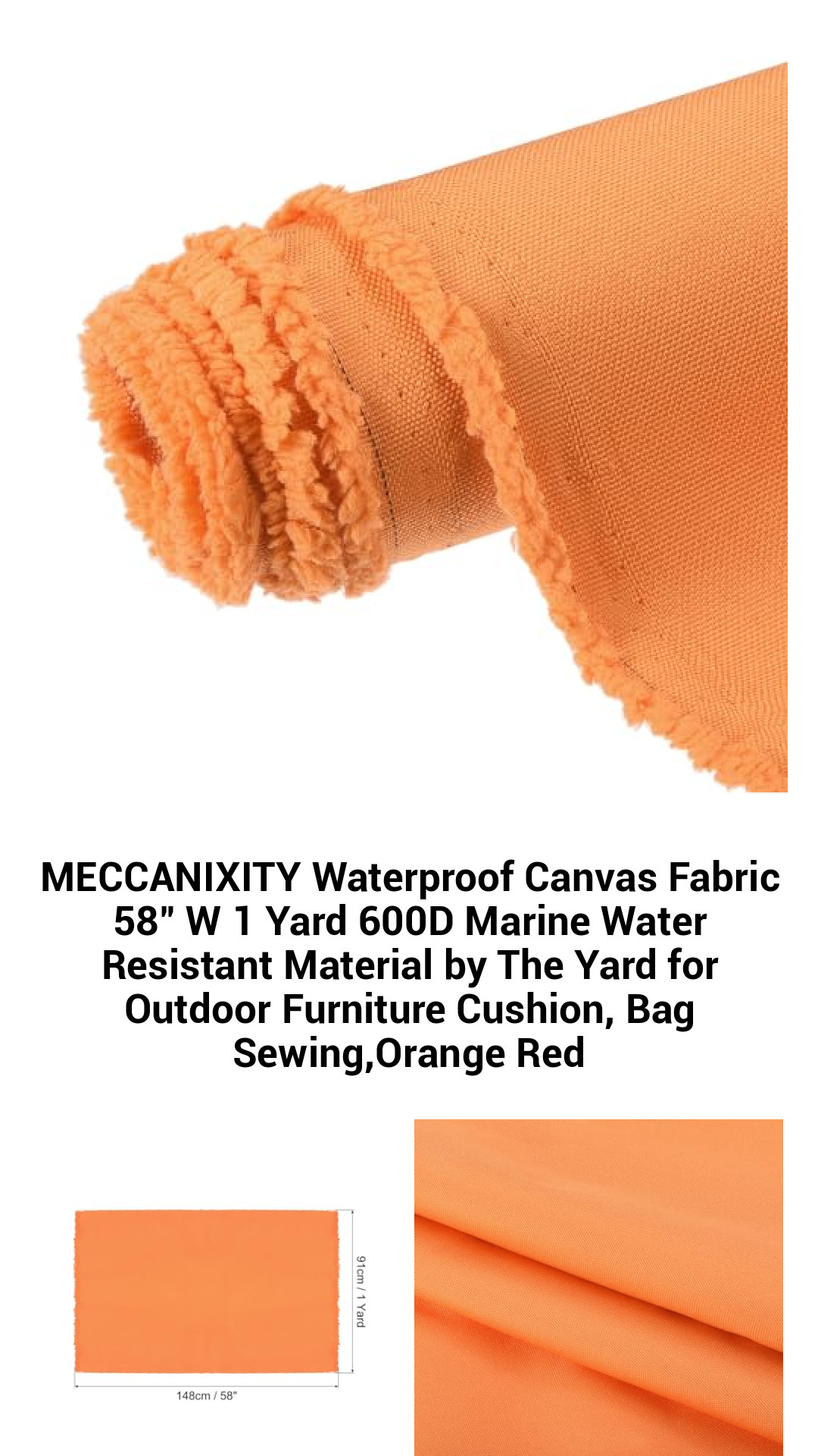 MECCANIXITY 58" Waterproof Marine Canvas Fabric - Durable 600D Water-Resistant Material by the Yard for Outdoor Furniture, Cushions, and Bags - Vibrant Orange Red
