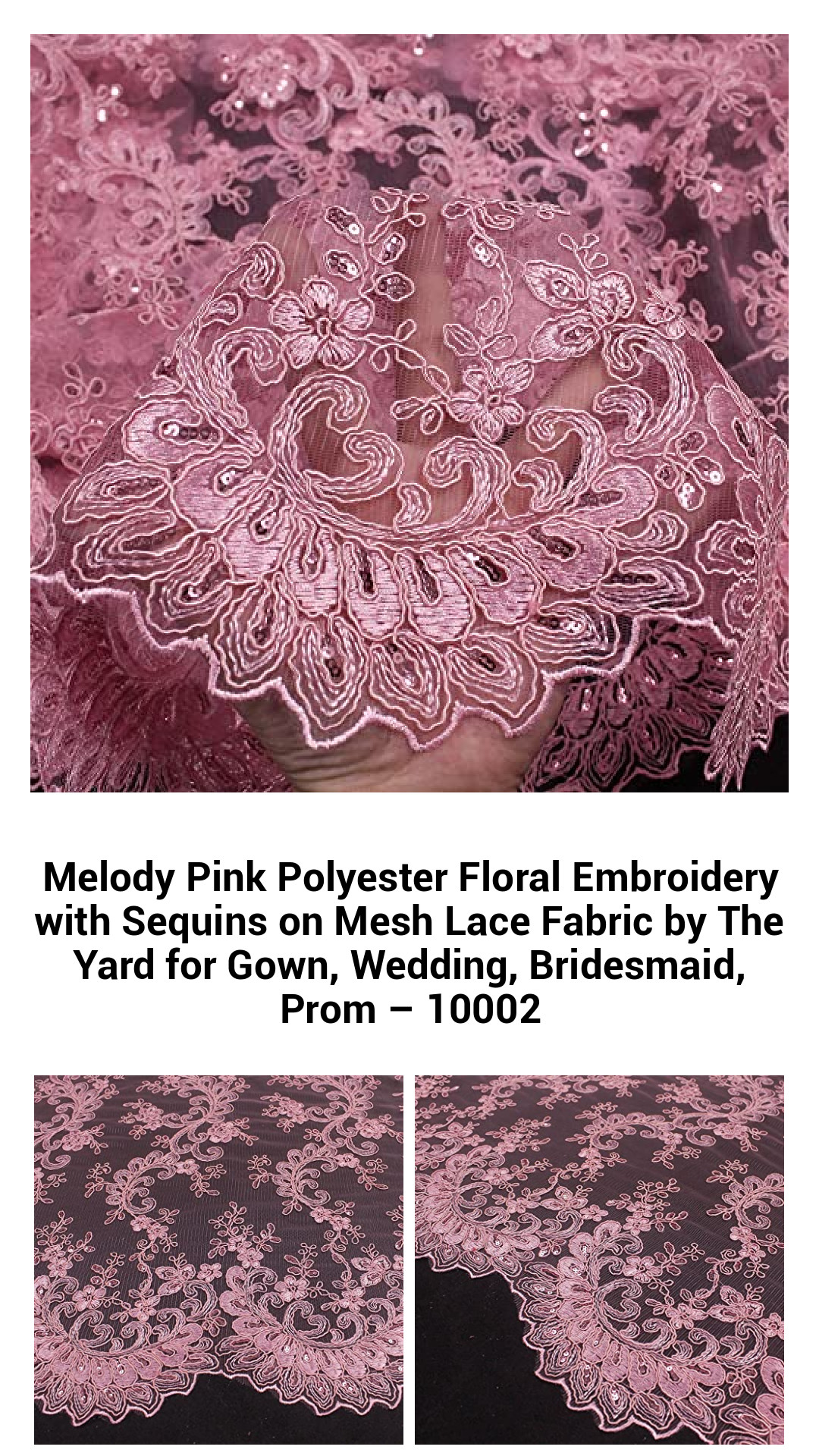 Melody Pink Polyester Floral Embroidery with Sequins on Mesh Lace Fabric by The Yard for Gown, Wedding, Bridesmaid, Prom – 10002 Melody Pink Polyester Floral Embroidery with Sequins on Mesh Lace Fabric by The Yard for Gown, Wedding, Bridesmaid, Prom – 10002