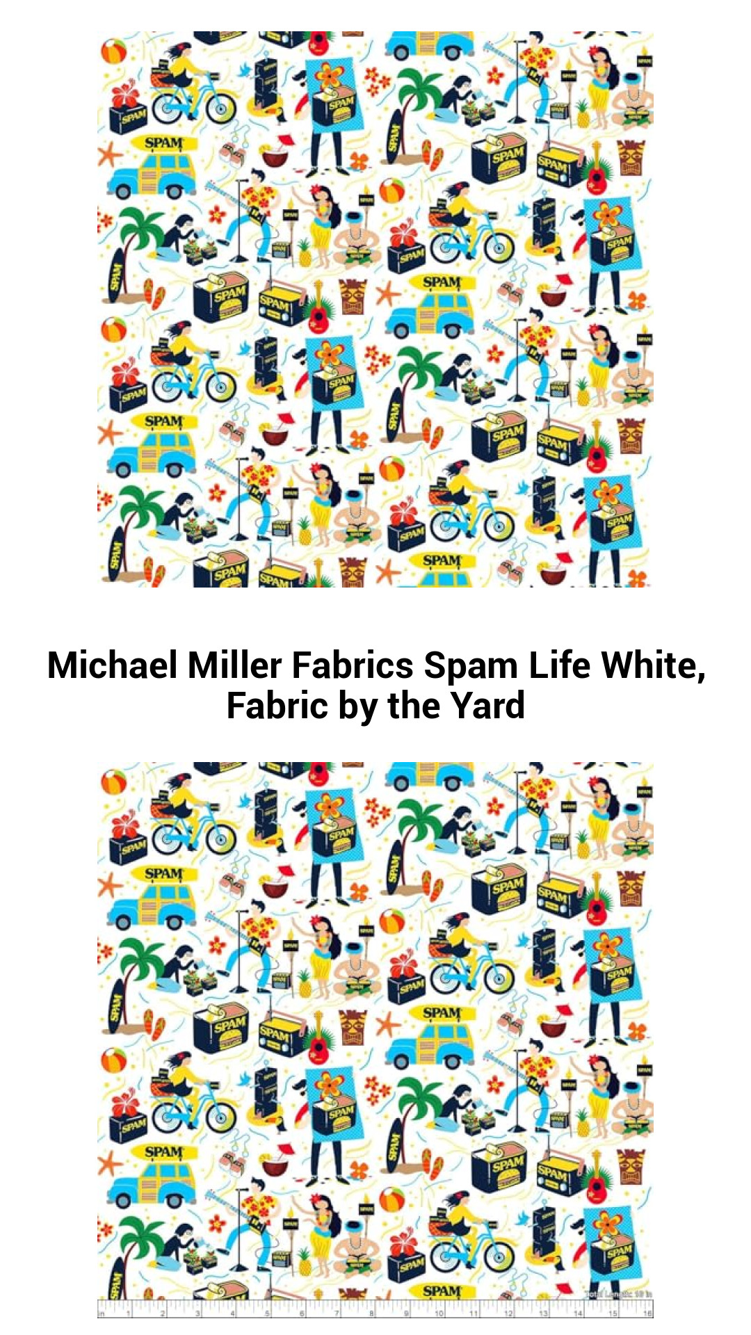 Michael Miller Fabrics Spam Life White, Fabric by the Yard Michael Miller Fabrics Spam Life White, Fabric by the Yard