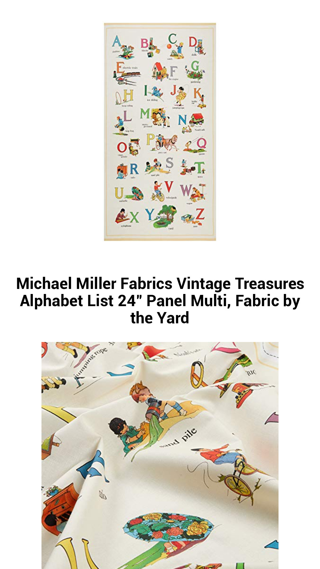 Michael Miller Vintage Treasures Alphabet Fabric Panel - 24" x 44" Multi-Color Cotton for Quilting and Crafts