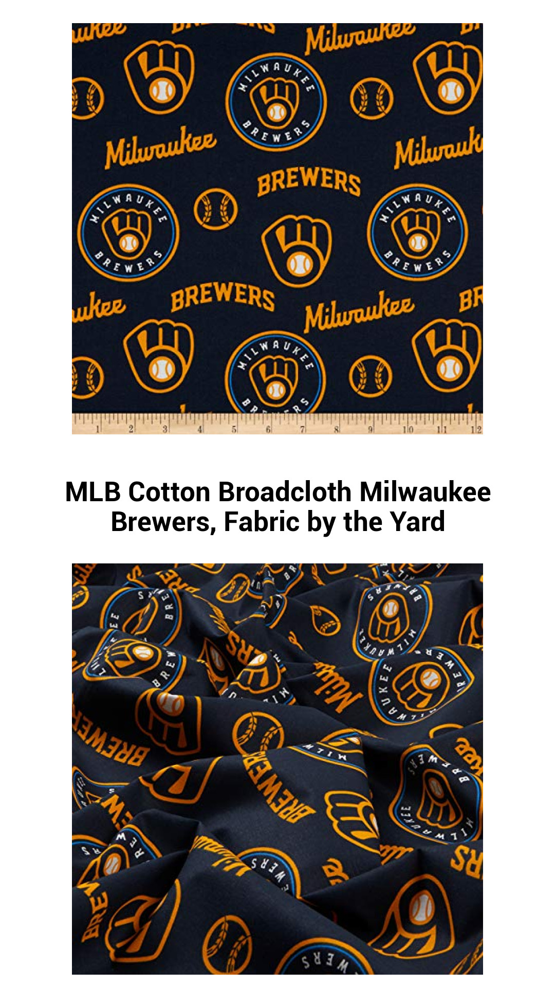 Premium MLB Milwaukee Brewers Cotton Broadcloth Fabric by the Yard for Crafting and Quilting Enthusiasts