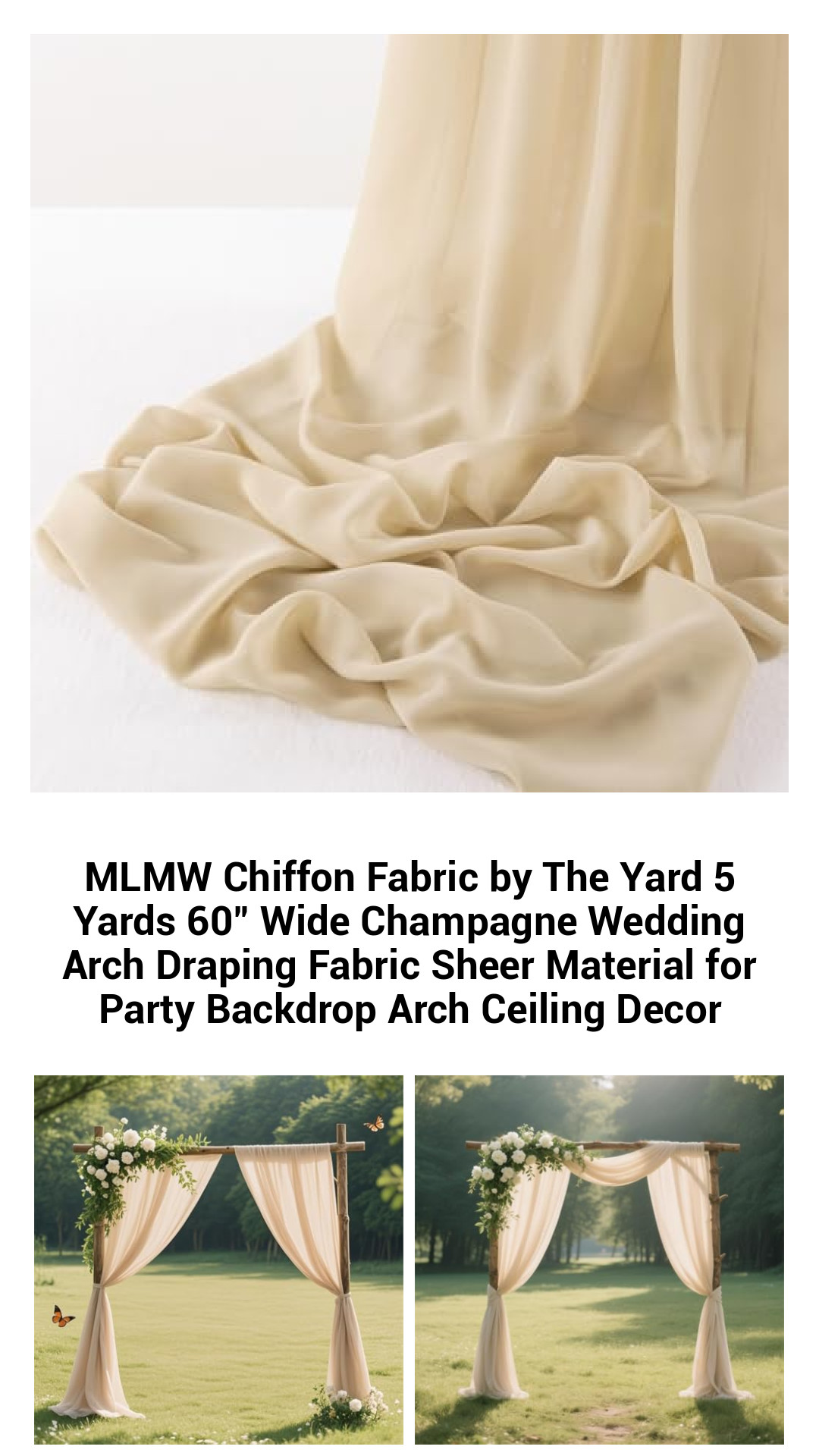 Luxurious Champagne Chiffon Fabric - 5 Yards of 60" Wide Sheer Draping for Elegant Wedding Arches and Party Décor