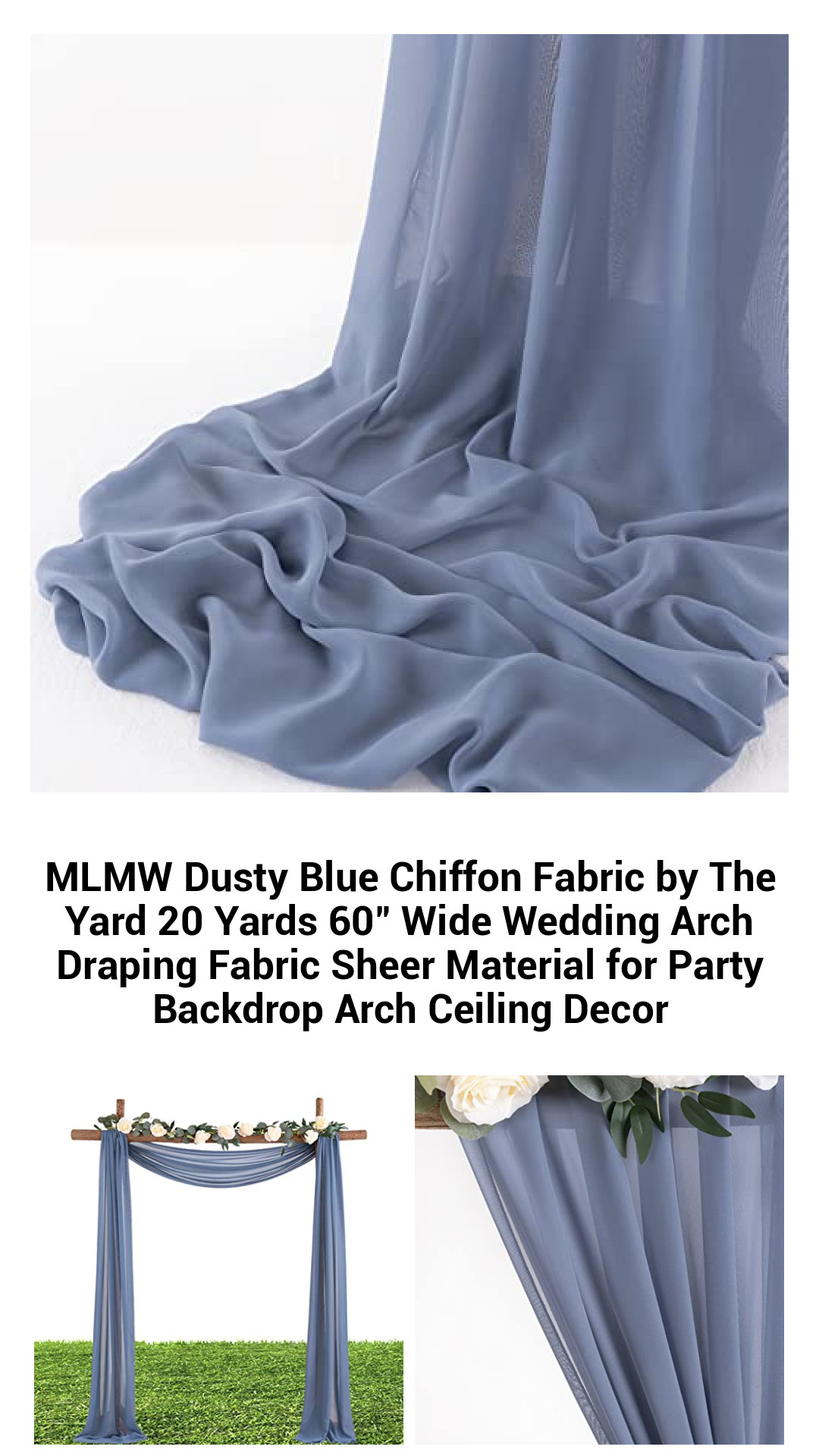 Luxurious Dusty Blue Chiffon Fabric - 20 Yards of 60" Wide Sheer Draping Material for Elegant Weddings and Events