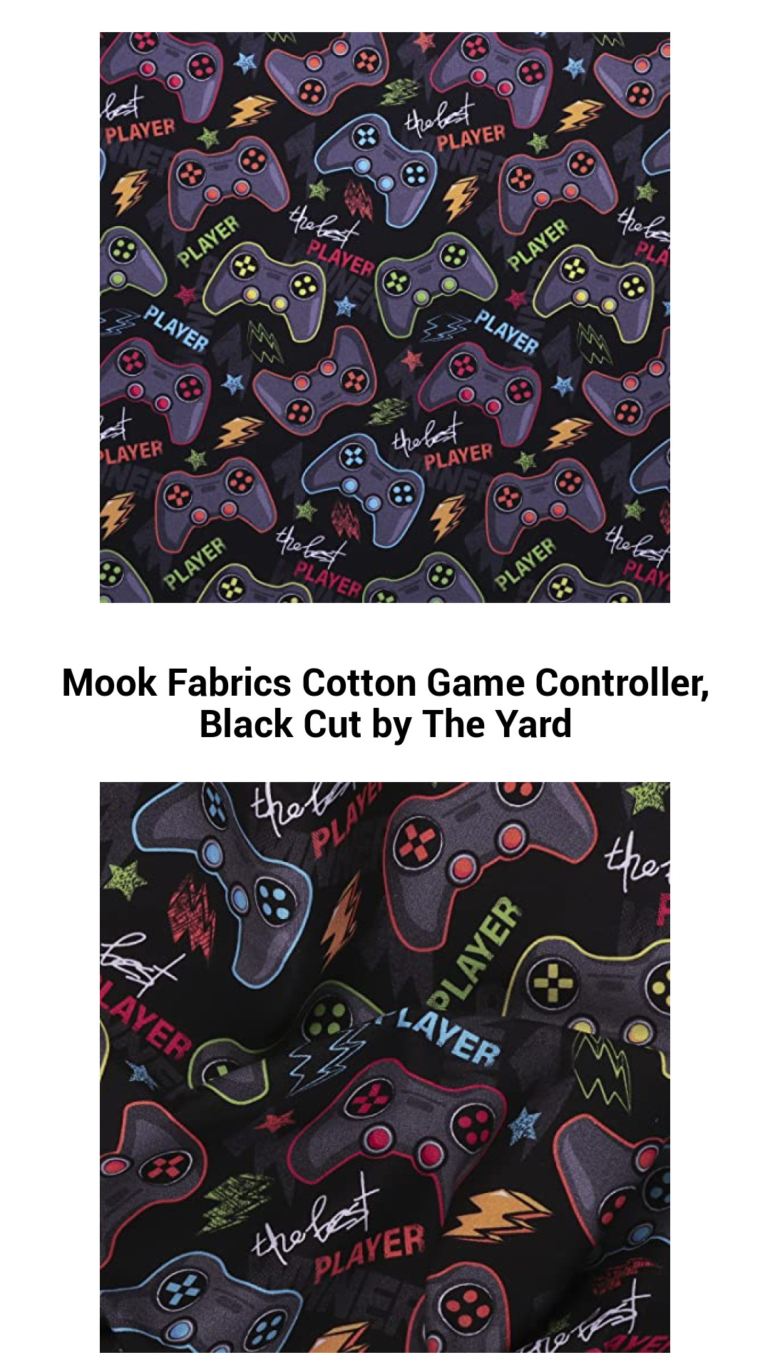 Mook Fabrics Cotton Game Controller, Black Cut by The Yard Mook Fabrics Cotton Game Controller, Black Cut by The Yard