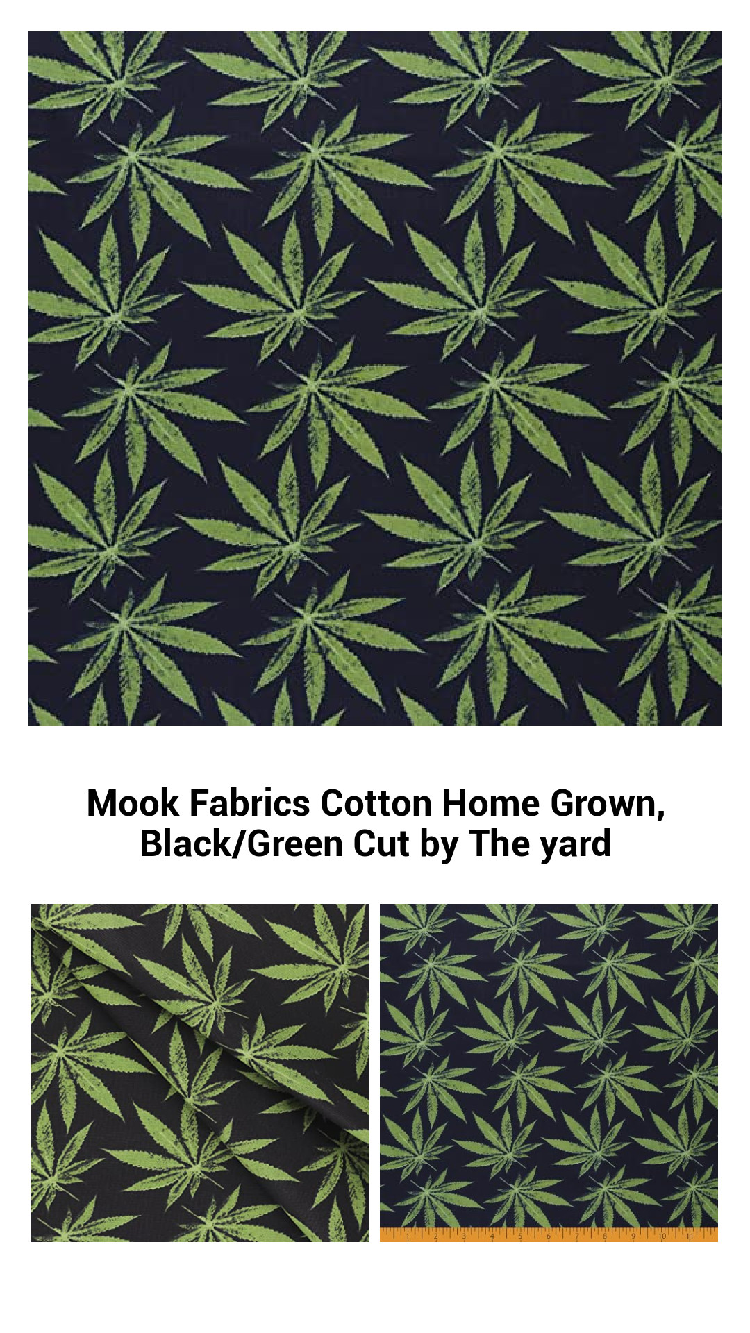 Mook Fabrics Cotton Home Grown, Black/Green Cut by The yard Mook Fabrics Cotton Home Grown, Black/Green Cut by The yard