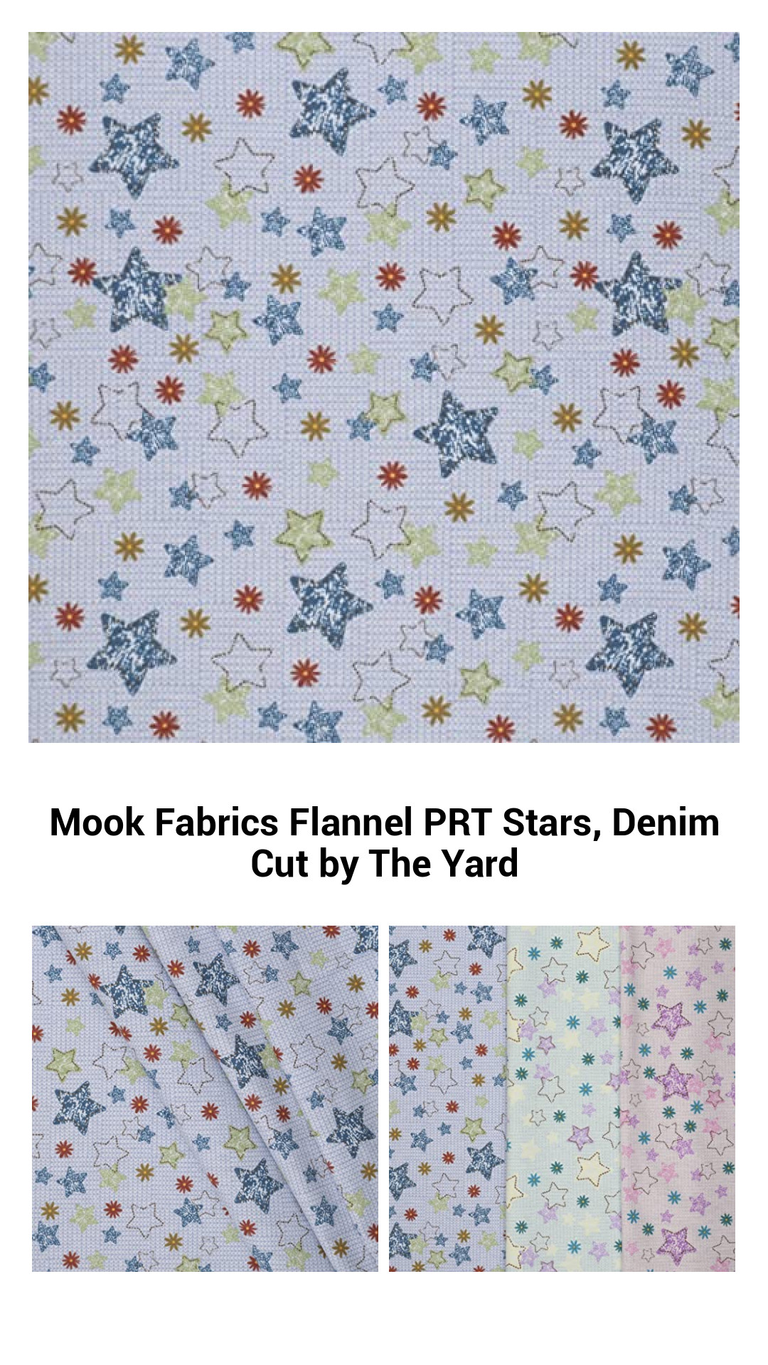 Luxurious Denim Star Print Flannel Fabric by the Yard – Perfect for Quilting and Home Decor