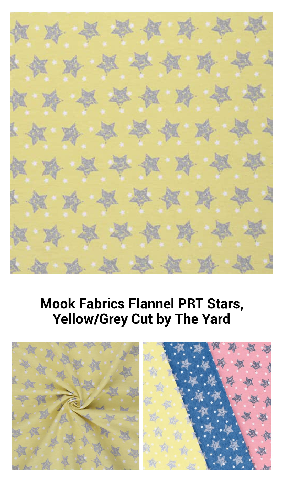 Vibrant Yellow and Grey Star Print Flannel Fabric by Mook Fabrics – Perfect for Quilting, Apparel, and Home Decor Projects