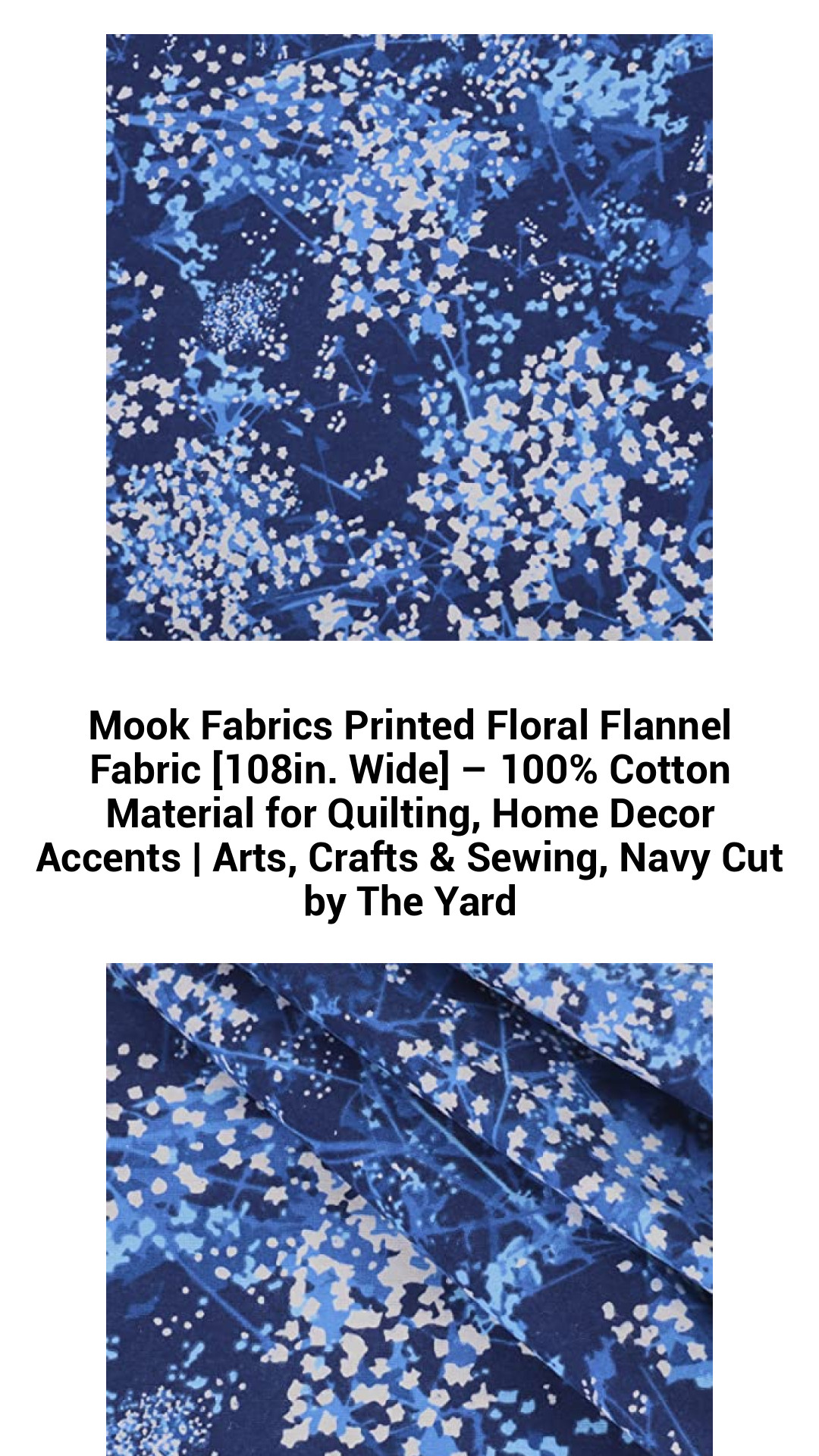 Luxurious Navy Floral Flannel Fabric - 108" Wide 100% Cotton for Quilting, Home Decor & Crafting | Soft, Double-Napped & Cut by the Yard