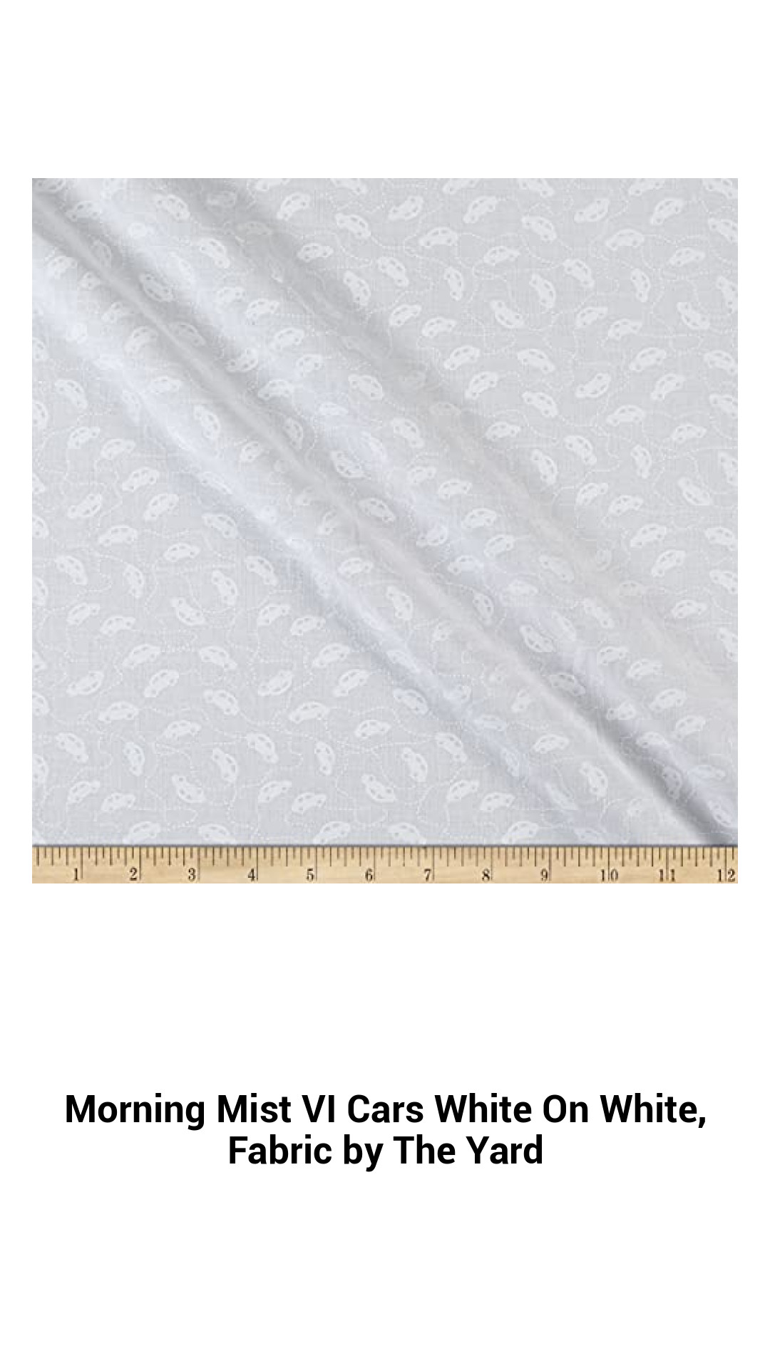 Morning Mist VI Cars White On White, Fabric by The Yard Morning Mist VI Cars White On White, Fabric by The Yard