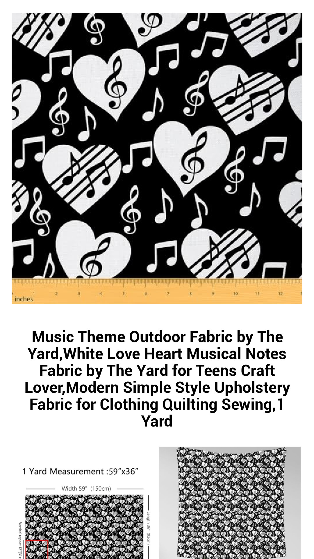 Enchanting Music Notes Outdoor Fabric – Premium Polyester Love Heart Print by the Yard for Crafting, Upholstery, and Quilting