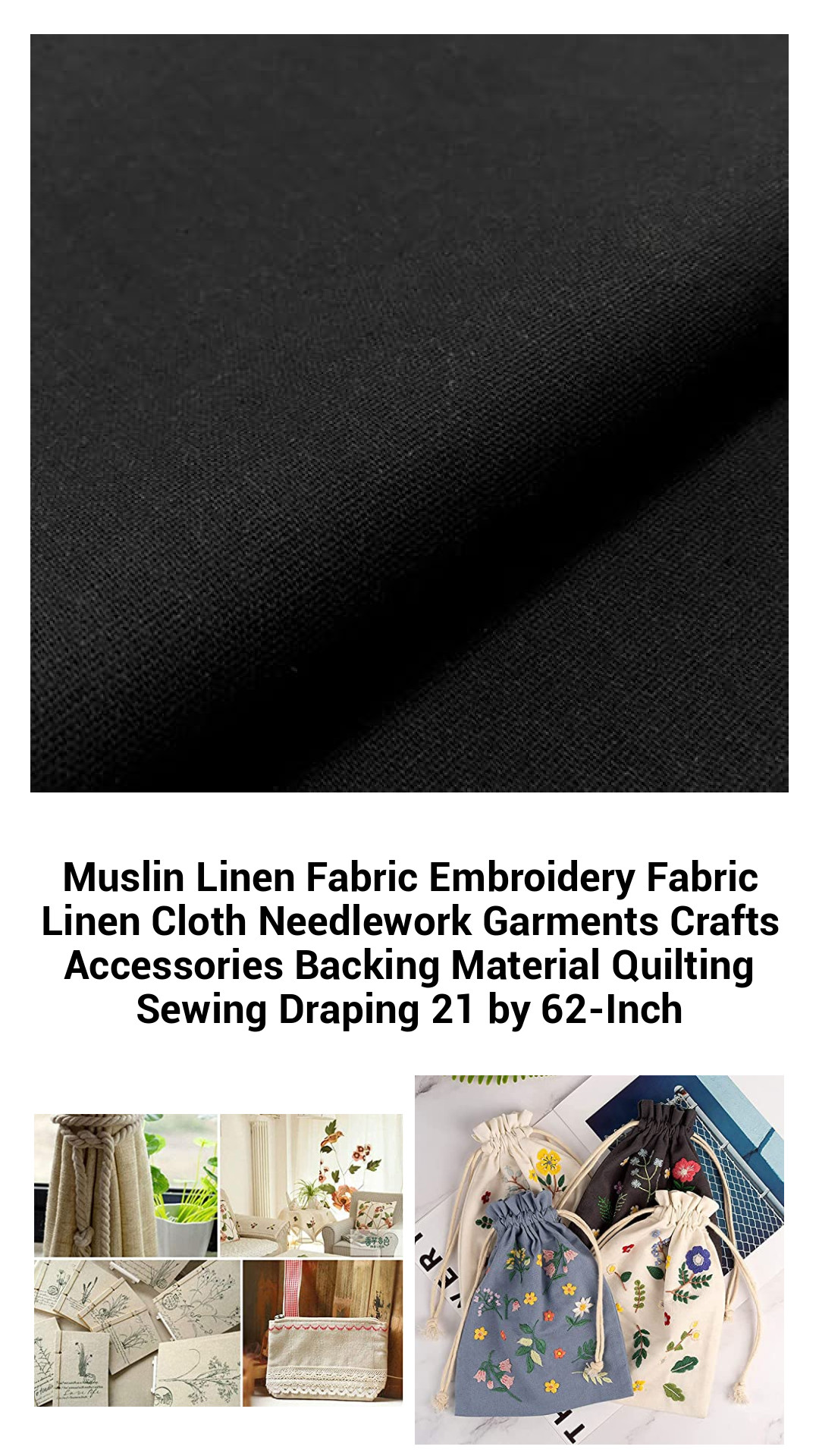 Premium Muslin Linen Fabric for Embroidery and Crafting - Versatile 21x62 Inch Cloth for Quilting, Sewing, and Stylish Home Decor